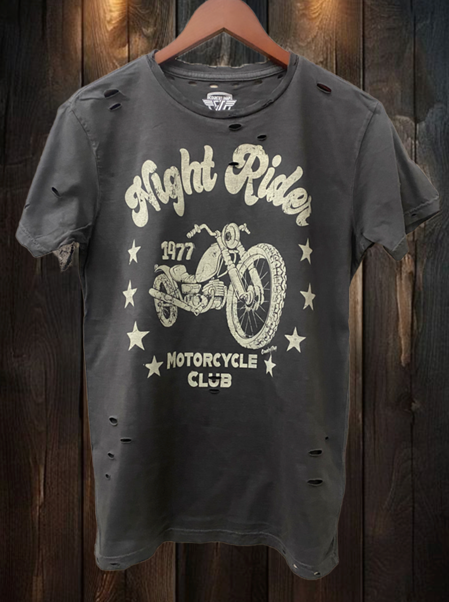 Night Rider 1977 Motorcycle Club Distressed T-Shirt Hoodie, Sweatshirt | PodTeesHub.com