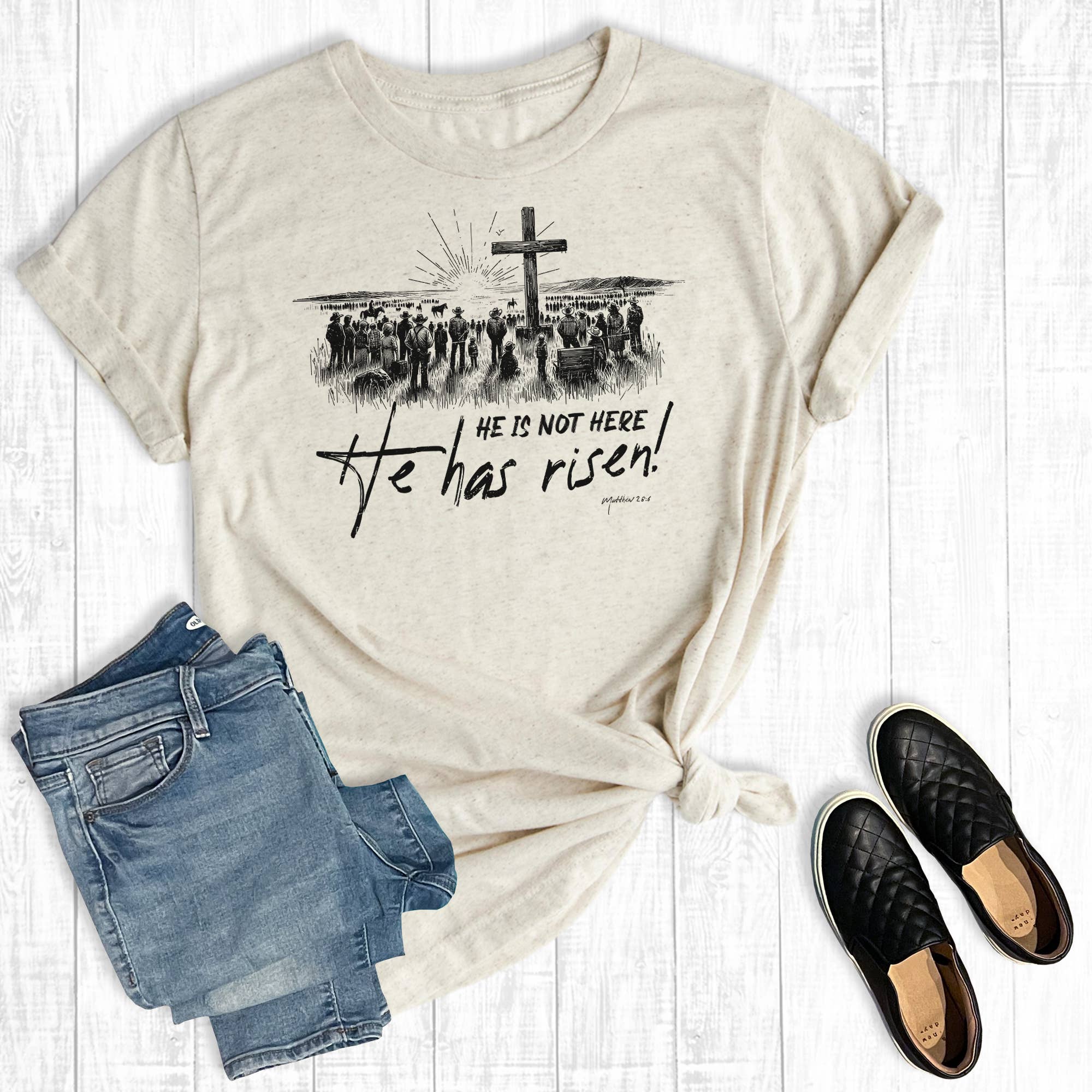 Western He Is Not Here He Is Risen Graphic Tee Hoodie, Sweatshirt | PodTeesHub.com