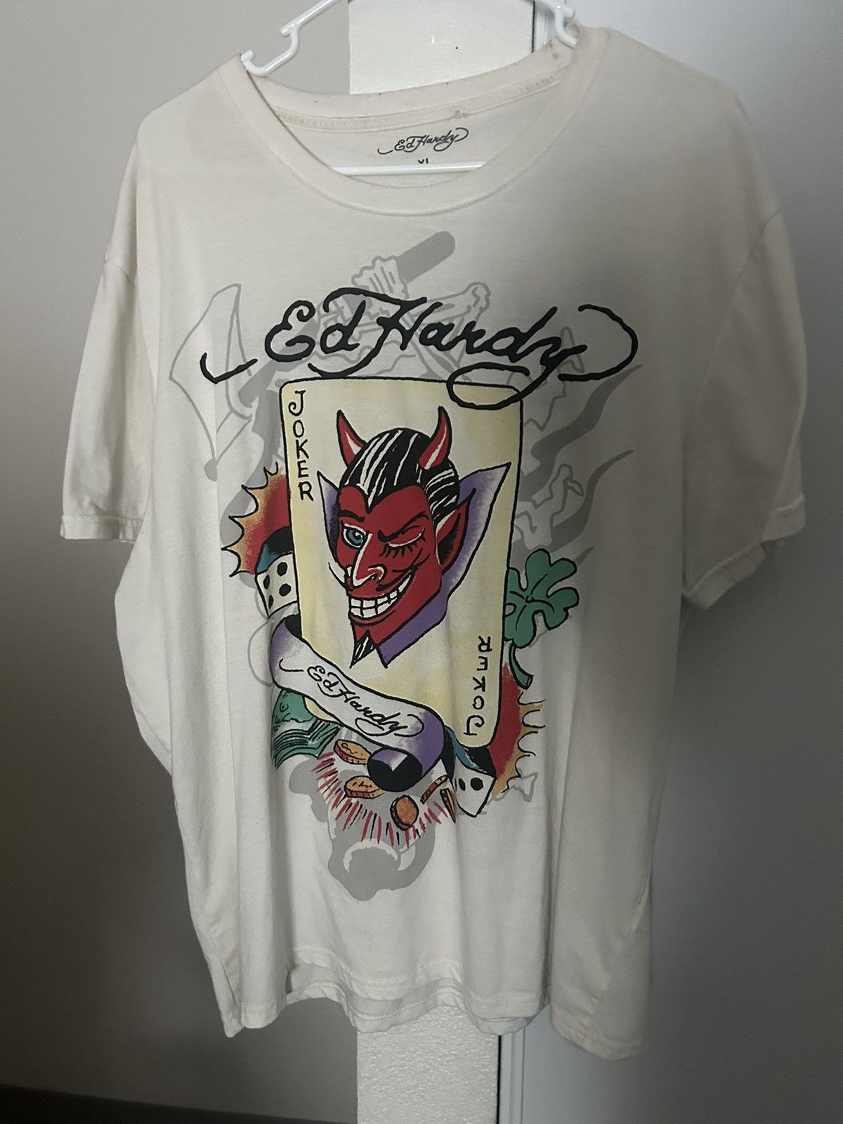 Vintage White Ed Hardy Joker Card Shirt Hoodie, Sweatshirt | PodTeesHub.com