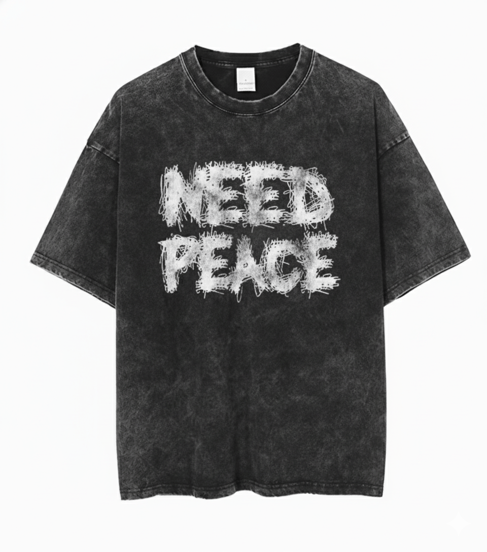 Japanese Brand Y2k Streetwear Retro Need Peace Washed T Shirt Hoodie, Sweatshirt | PodTeesHub.com