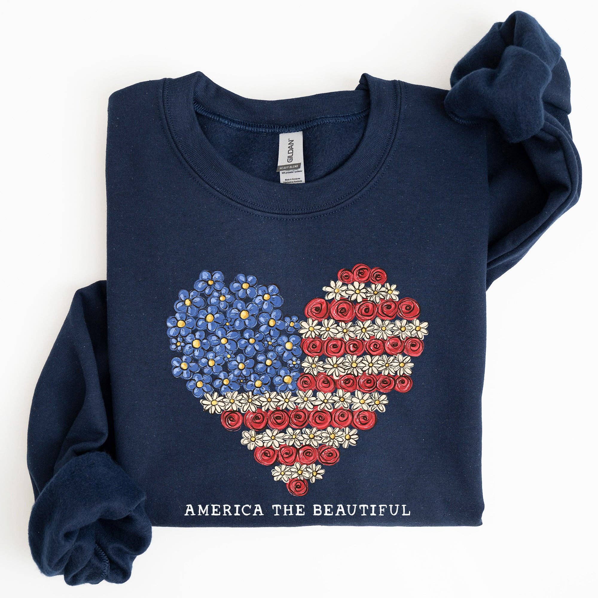 America the Beautiful, Flowers, Heart Flag, Sweatshirt T-Shirts, Hoodie | PodTeesHub.com
