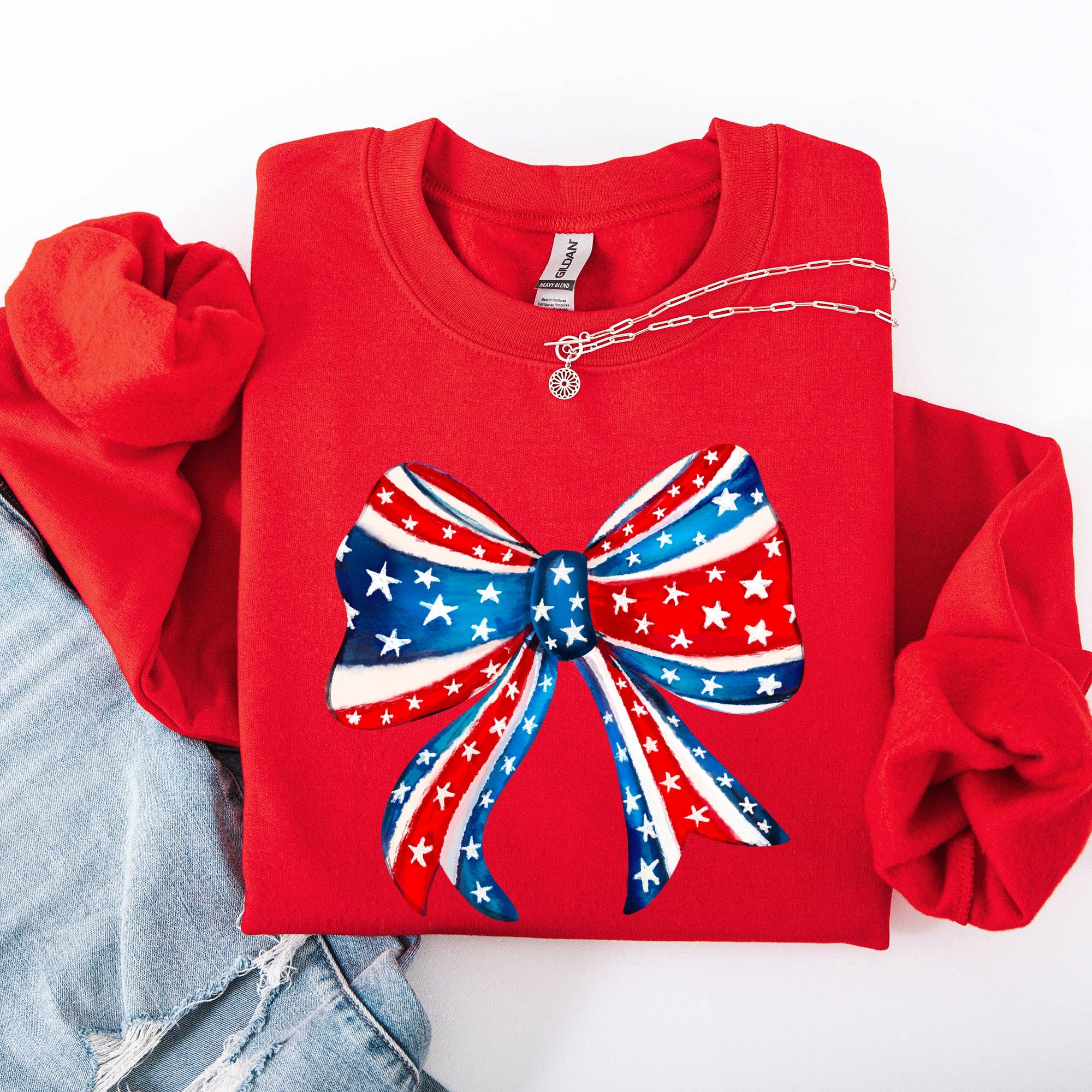 American, Bow, Red, White, Blue 4th of July Sweatshirt T-Shirts, Hoodie | PodTeesHub.com