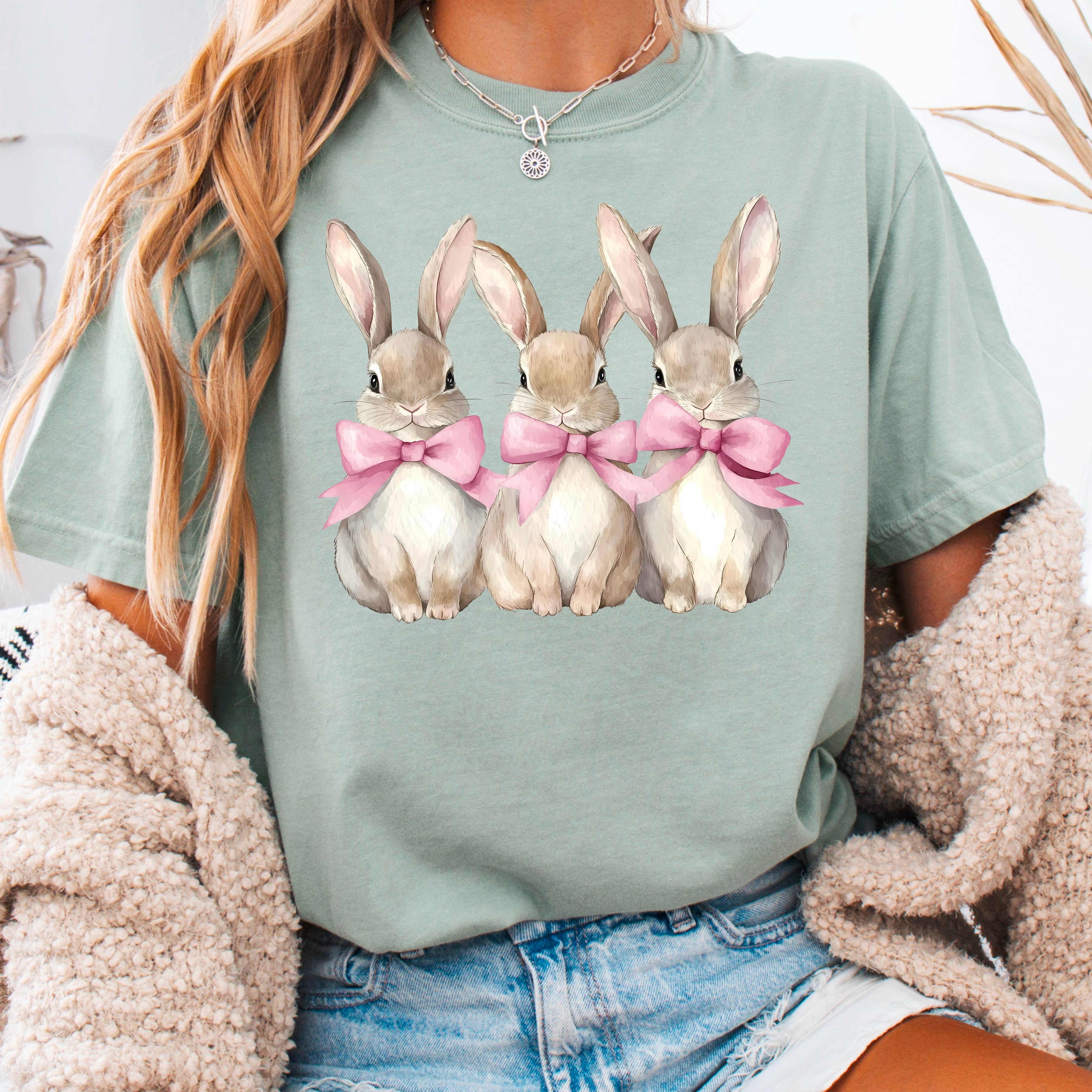 Easter Graphic Tee | Coquette Bunnies  | Comfort Colors Hoodie, Sweatshirt | PodTeesHub.com