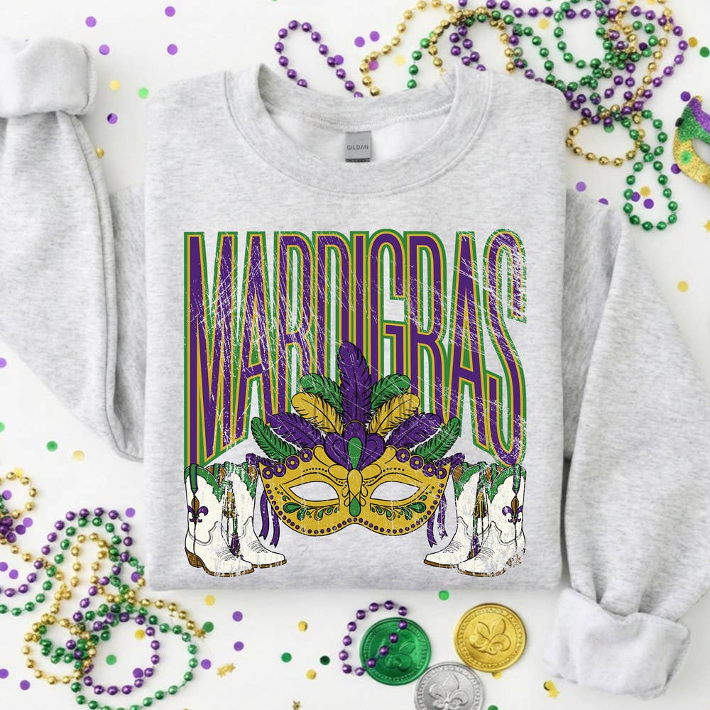 Mardi Gras Mask & Boots Sweatshirt T-Shirts, Hoodie | PodTeesHub.com