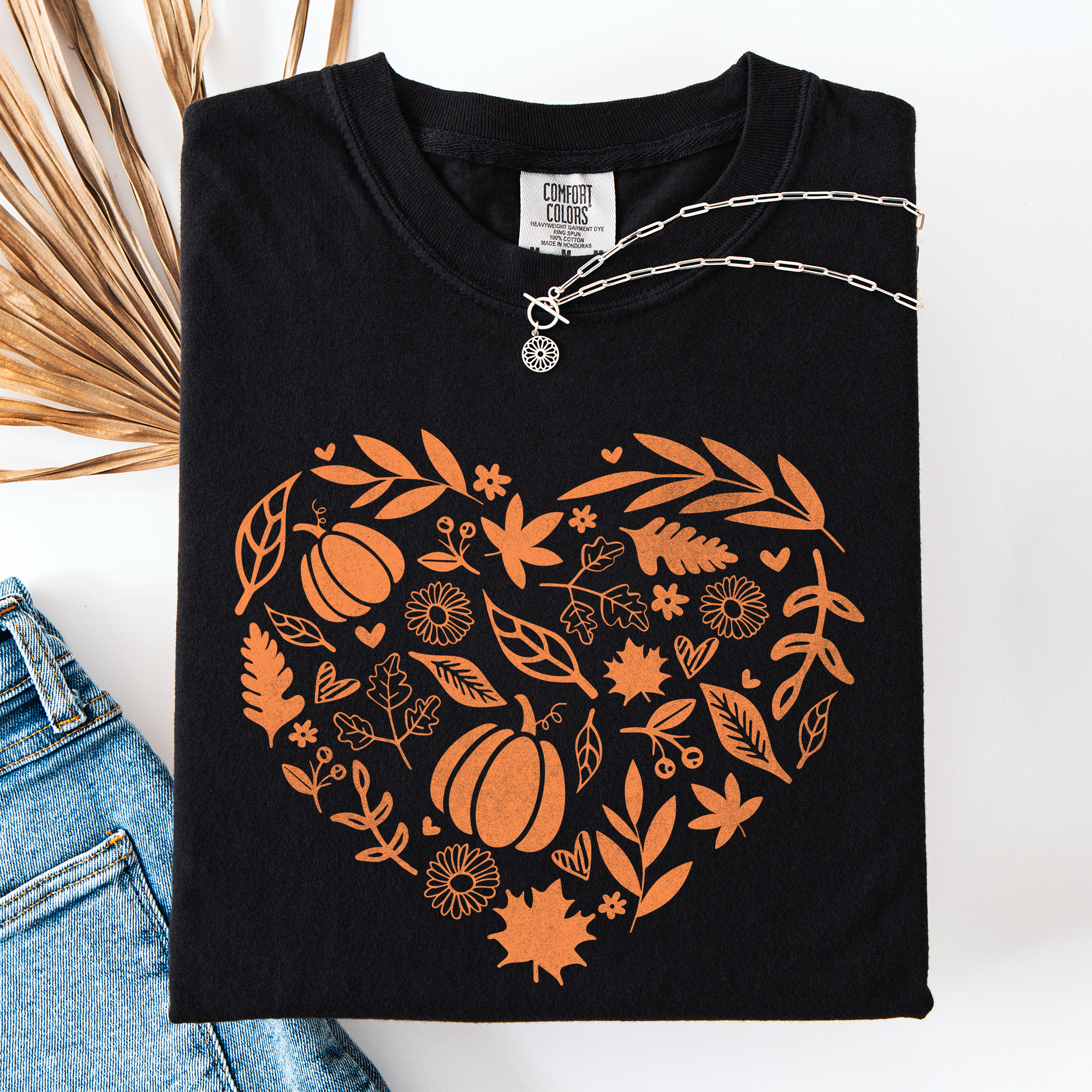 Fall Heart, Pumpkin Leaves, Autumn, Comfort Colors T-Shirt Hoodie, Sweatshirt | PodTeesHub.com