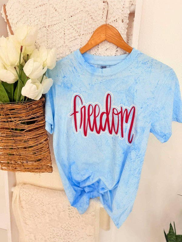 Freedom Cursive Double Puff/Glitter Graphic Tee Hoodie, Sweatshirt | PodTeesHub.com