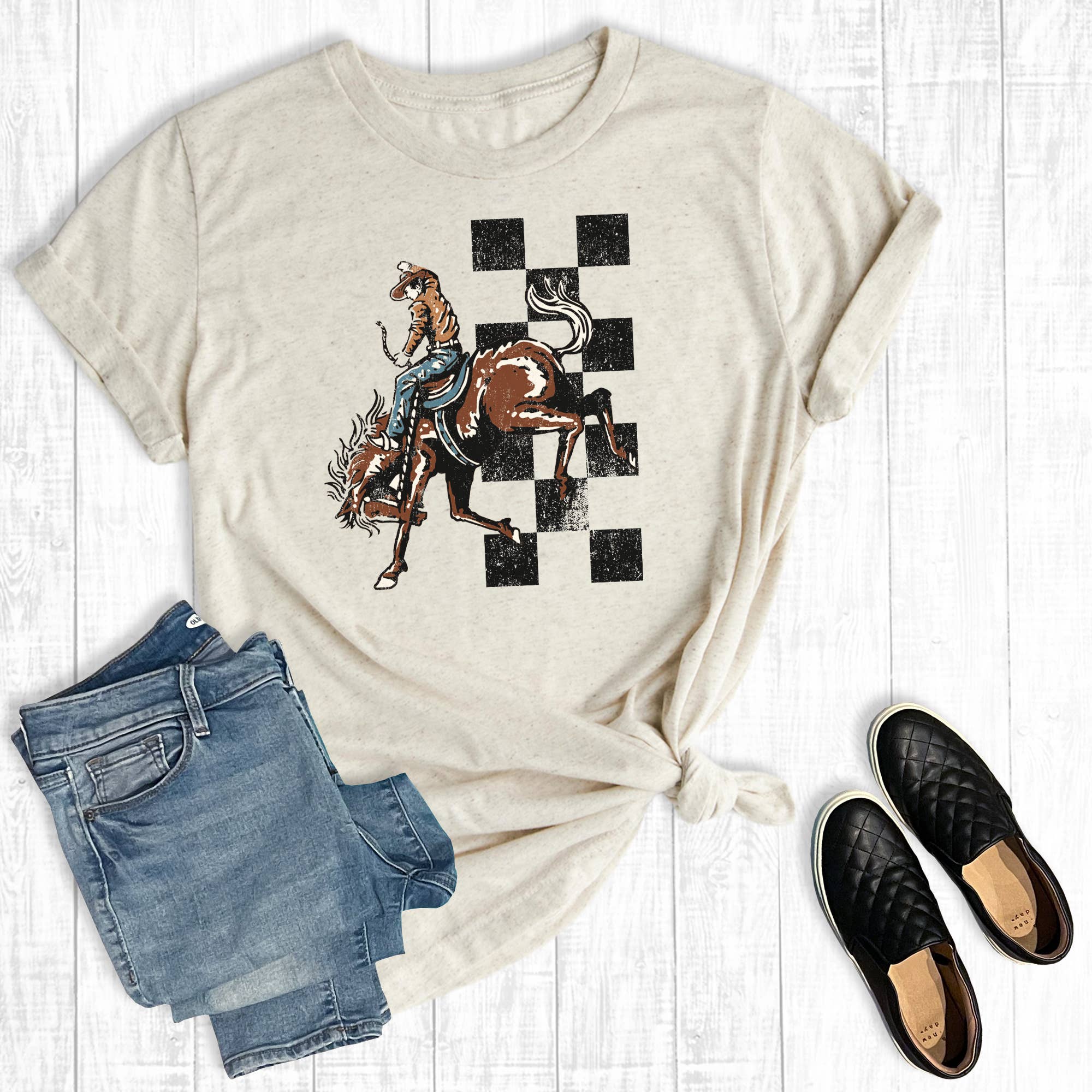 Western Cowboy Bucking Horse Graphic Tee Hoodie, Sweatshirt | PodTeesHub.com