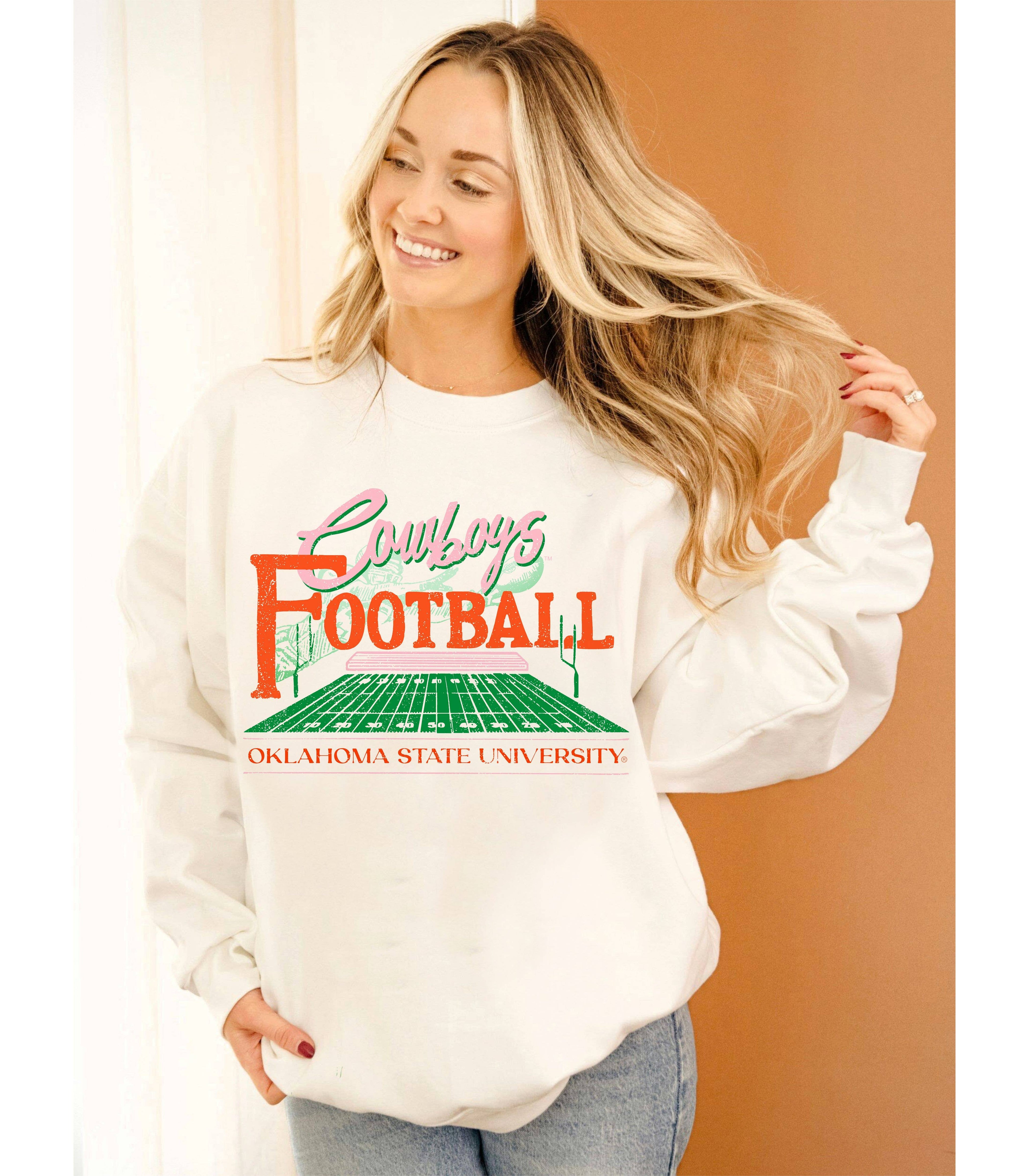 Oklahoma State Osu Cowboys Football Field White Sweatshirt T-Shirts, Hoodie | PodTeesHub.com