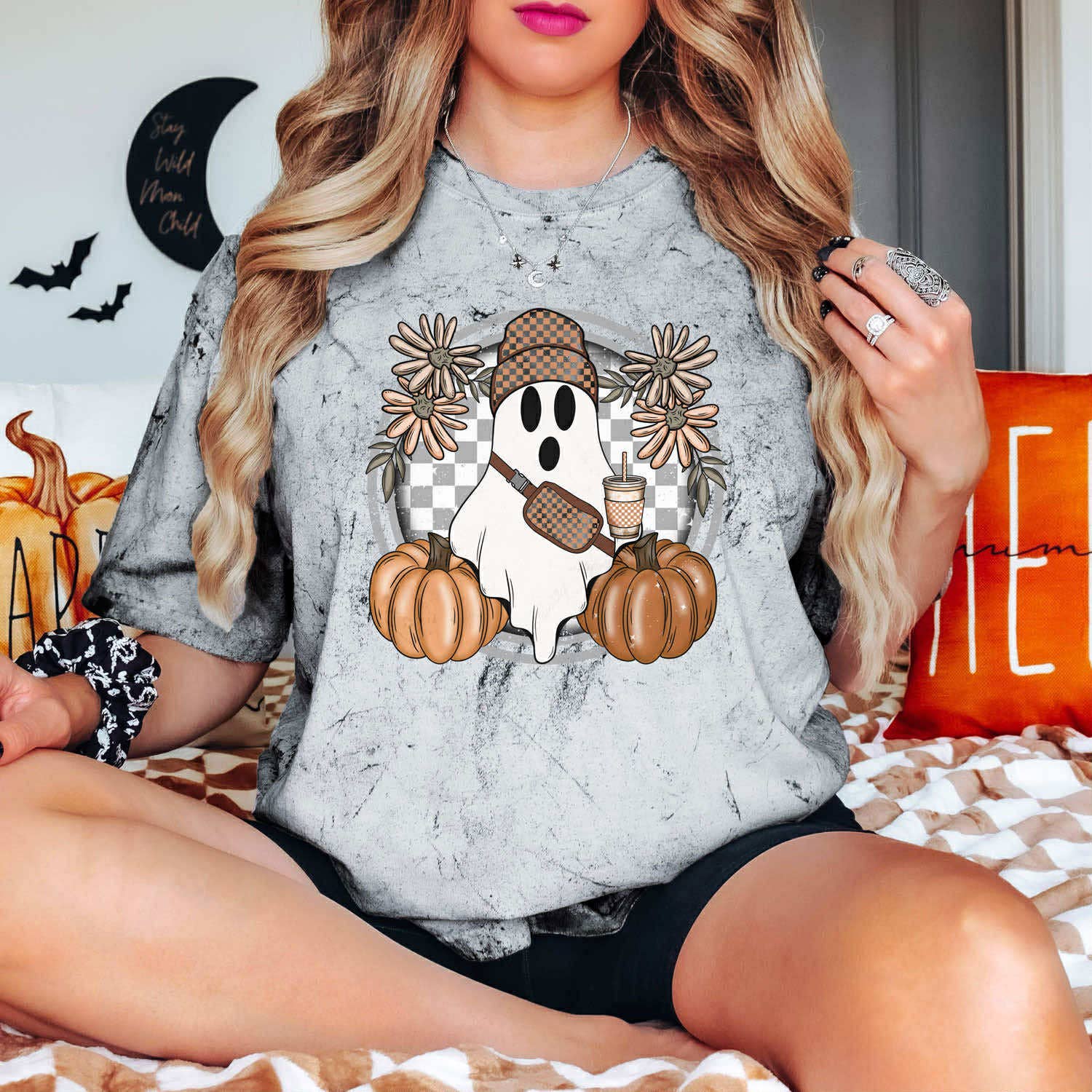 Checkered Fall Ghost Tee Hoodie, Sweatshirt | PodTeesHub.com
