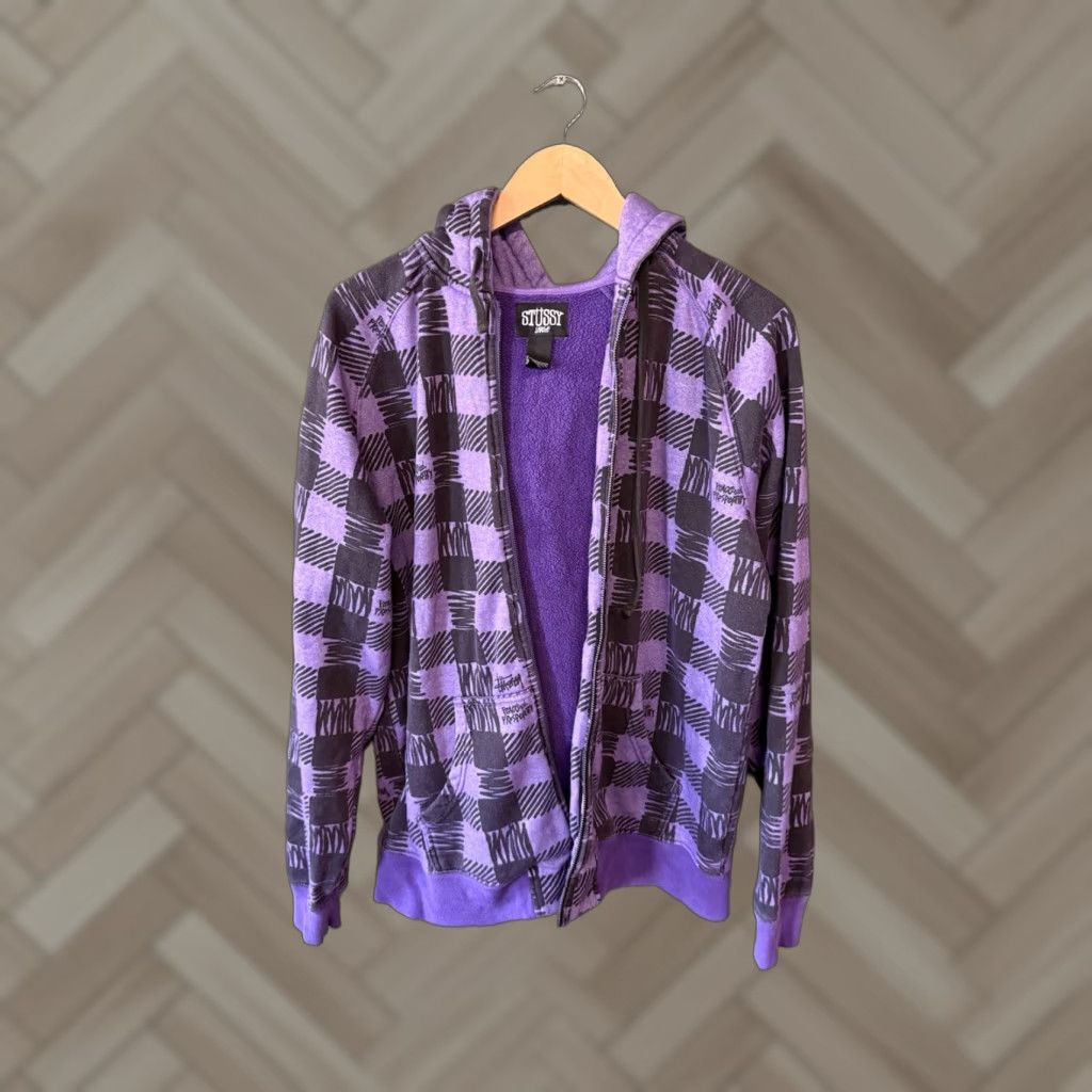 Vintage Y2k Stussy Mens Purple Full Zip Graphic Sweatshirt Long Sleeve Size L T-Shirts, Hoodie | PodTeesHub.com