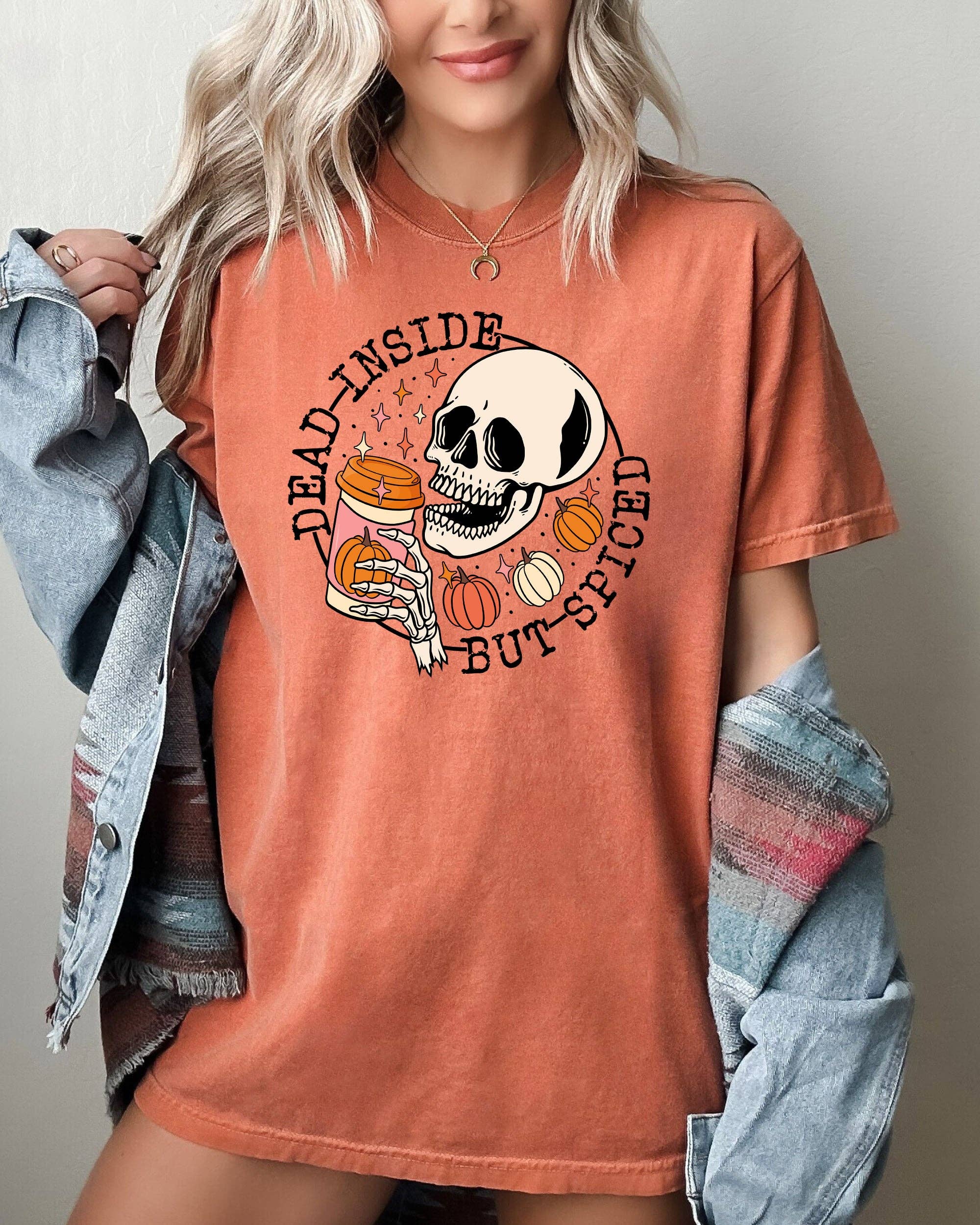 Dead Inside But Spiced, Pumpkin Spice Coffee, Skeleton Shirt Hoodie, Sweatshirt | PodTeesHub.com