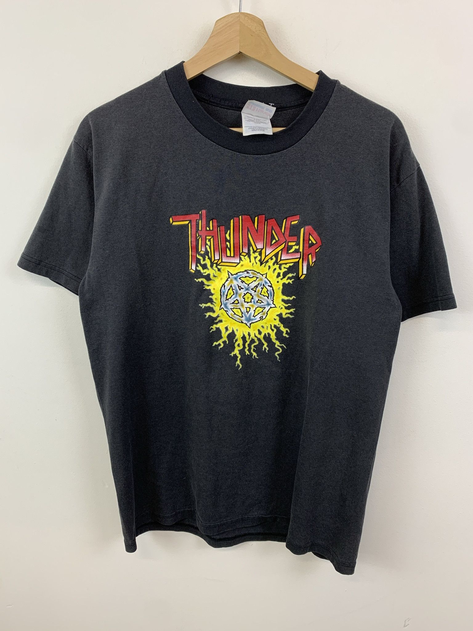 Vintagemvintage 1990s Thunder Pentagram Logo Vintage Band Tee Size M Hoodie, Sweatshirt | PodTeesHub.com