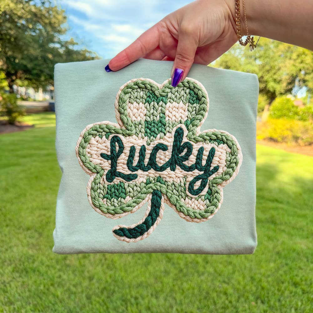 Lucky Faux Yarn Checkered Shamrock Tee Hoodie, Sweatshirt | PodTeesHub.com