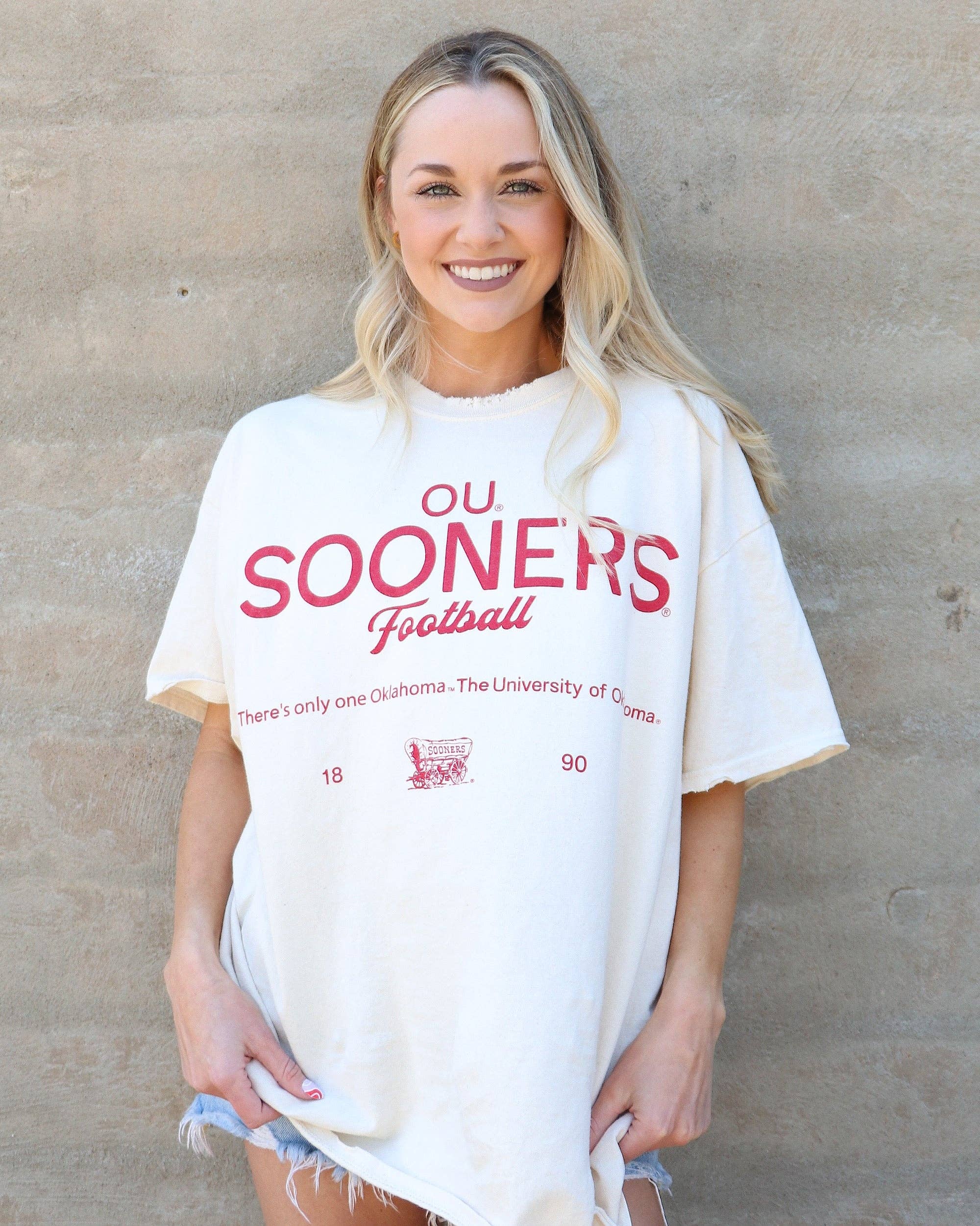 Ou Oklahoma Sooners Shot Off Off White Thrifted Tee Hoodie, Sweatshirt | PodTeesHub.com