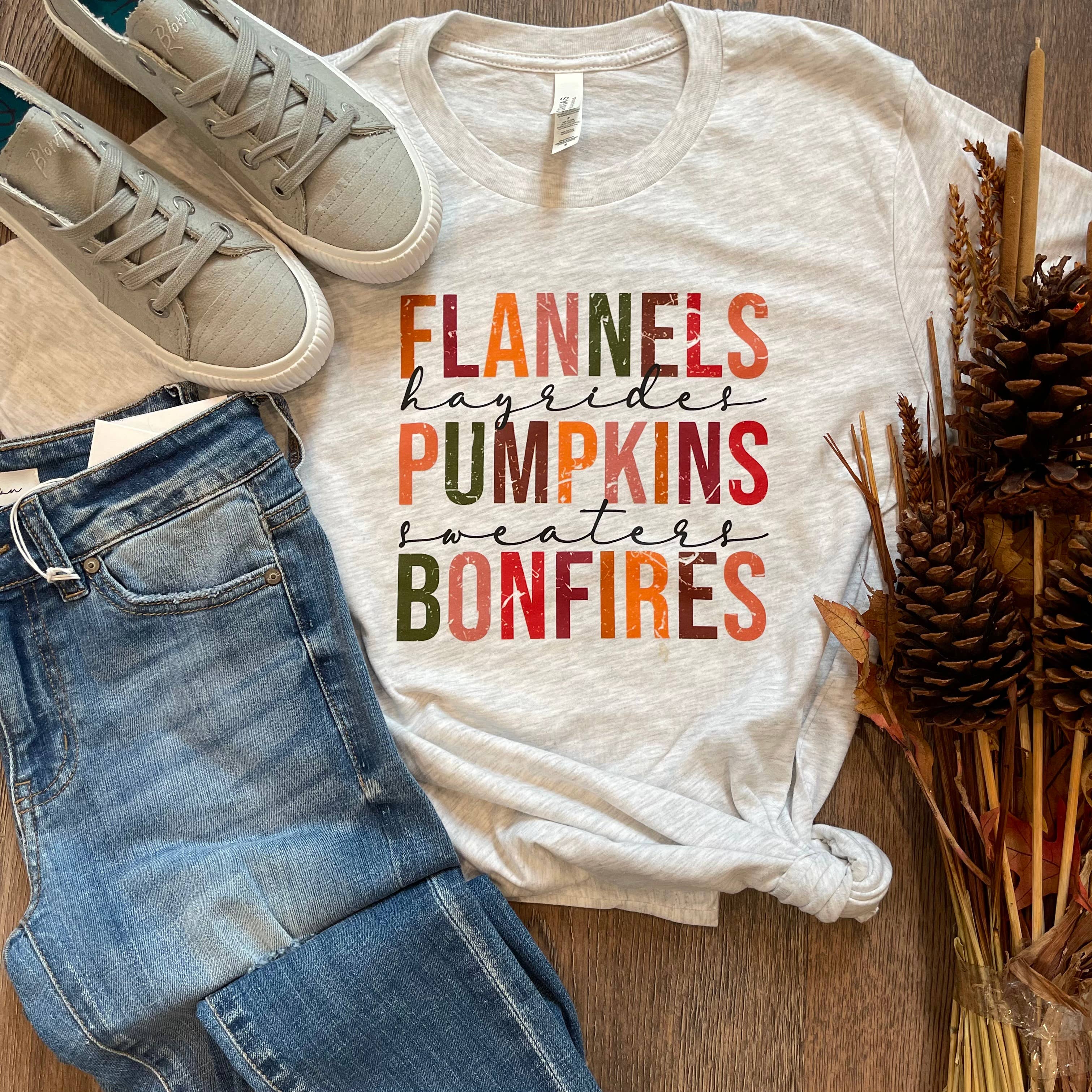 Flannels Pumpkins Bonfires Tee Hoodie, Sweatshirt | PodTeesHub.com