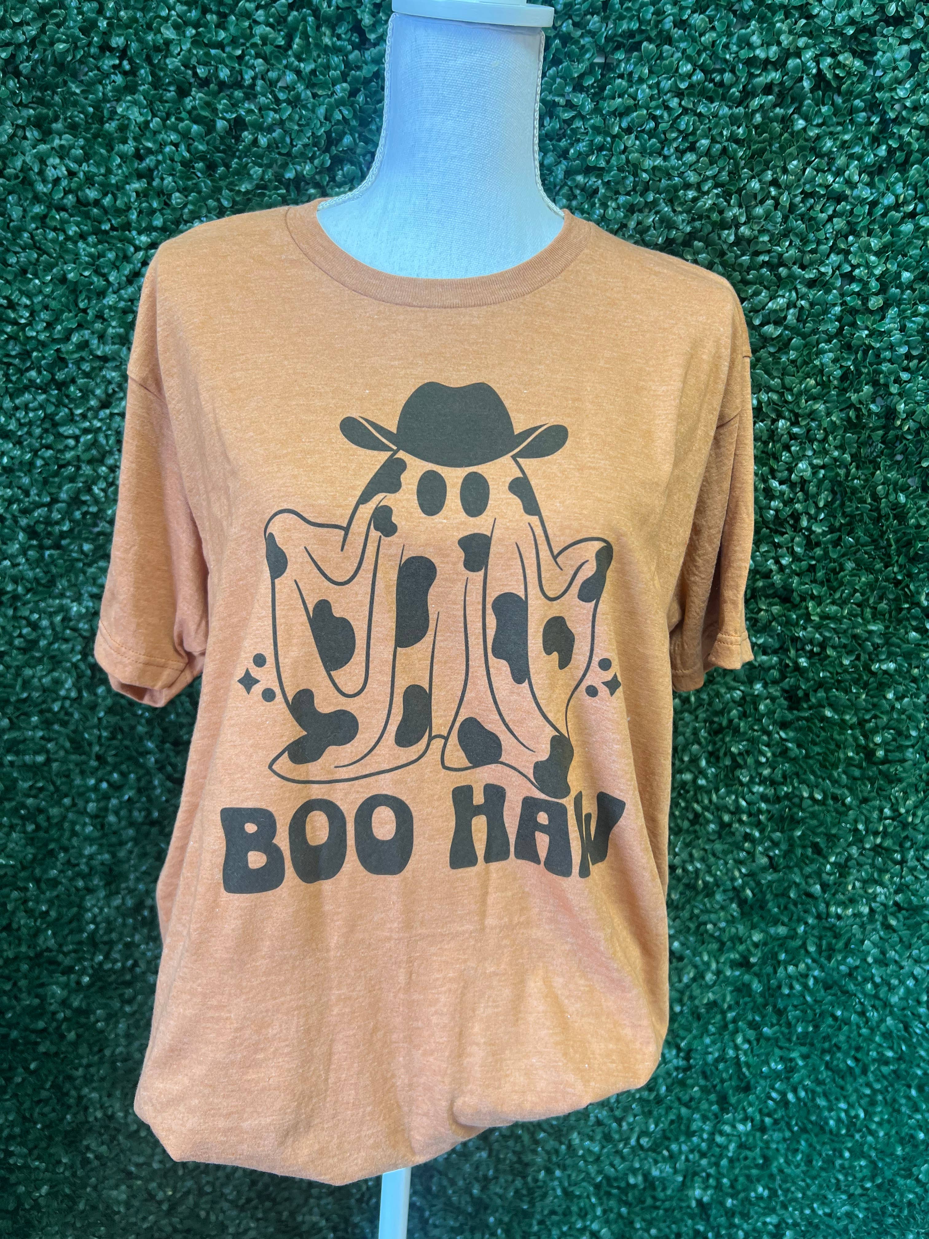 Boo Haw Ghost On Rust Tee Hoodie, Sweatshirt | PodTeesHub.com