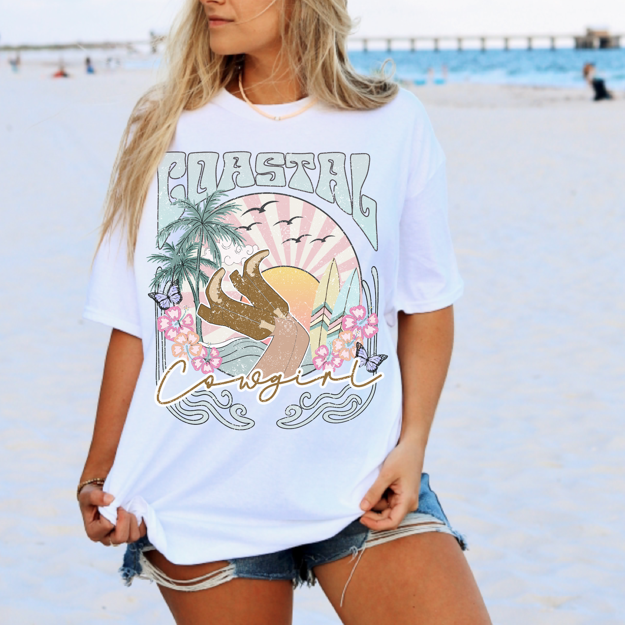 Coastal Cowgirl Summer Comfort Color Graphic Tee Hoodie, Sweatshirt | PodTeesHub.com