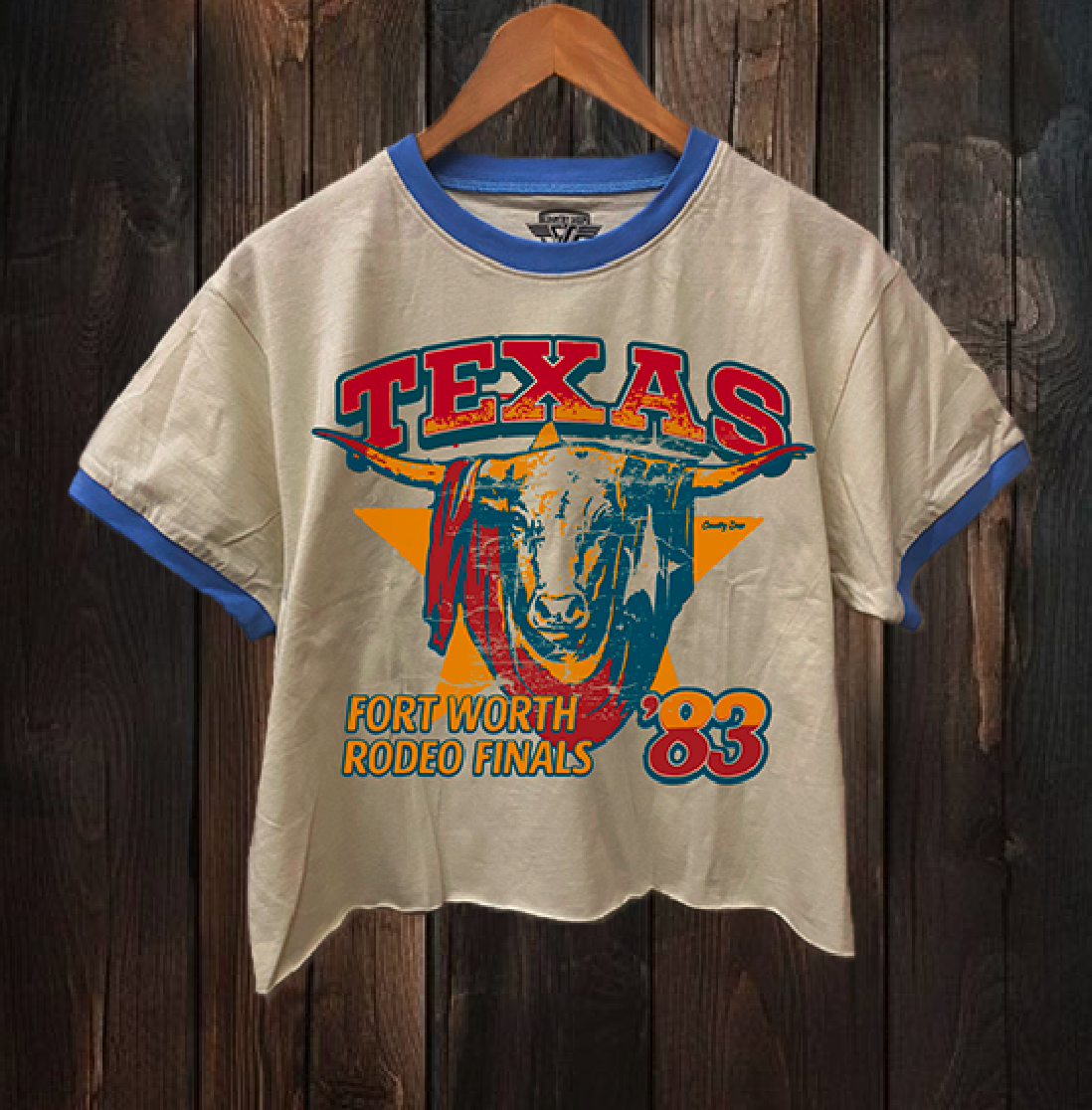 Texas 1983 Fort Worth Rodeo Finals  Ringer Relaxed Crop Tee Hoodie, Sweatshirt | PodTeesHub.com