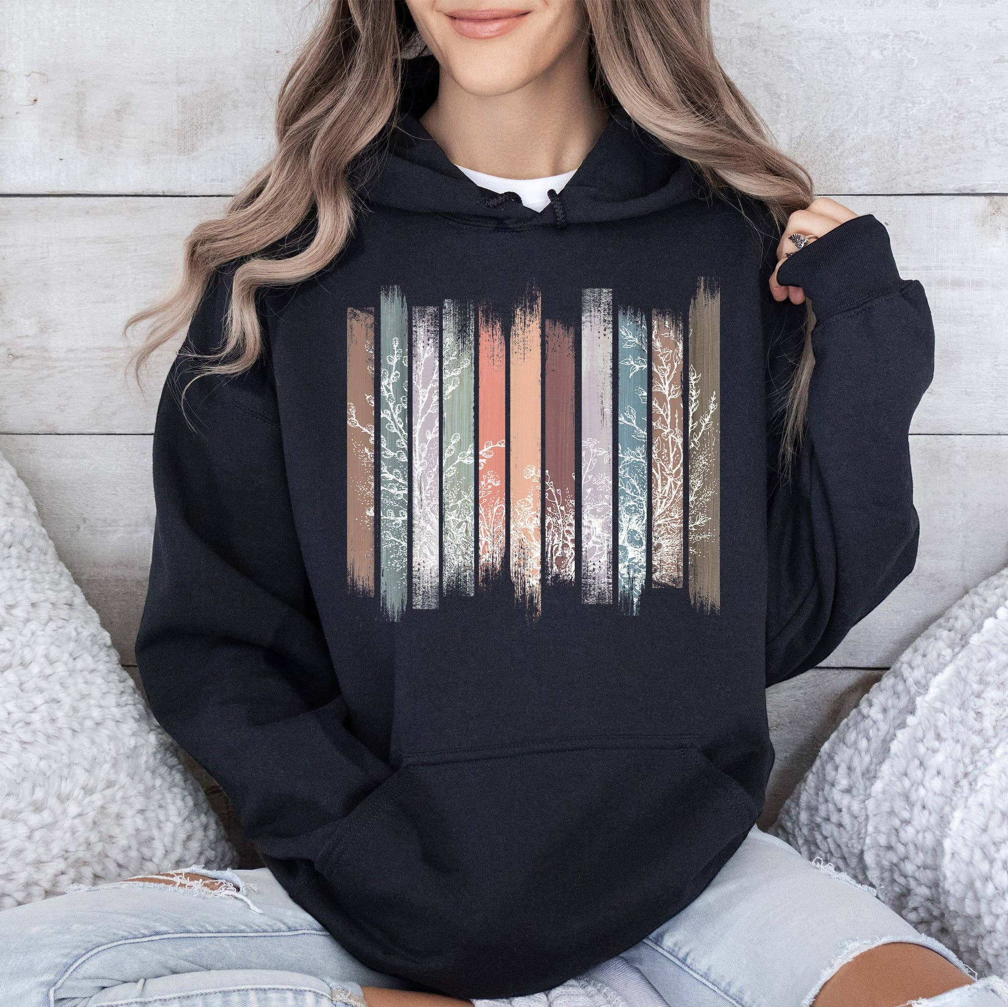 Meadow Vines, Flowers, Nature, Botanical Stripes Hoodie T-Shirts, Sweatshirt | PodTeesHub.com