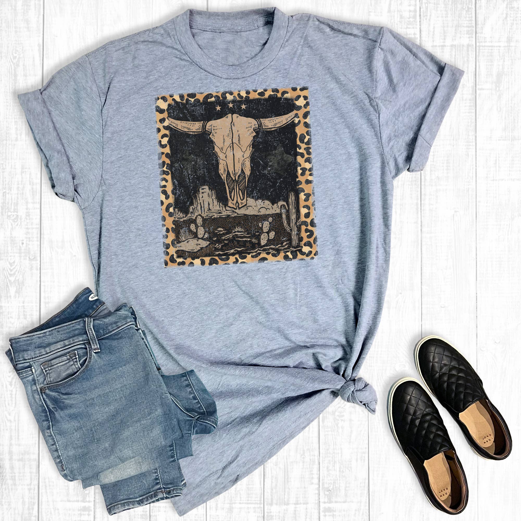 Western Leopard Longhorn Graphic Tee Hoodie, Sweatshirt | PodTeesHub.com