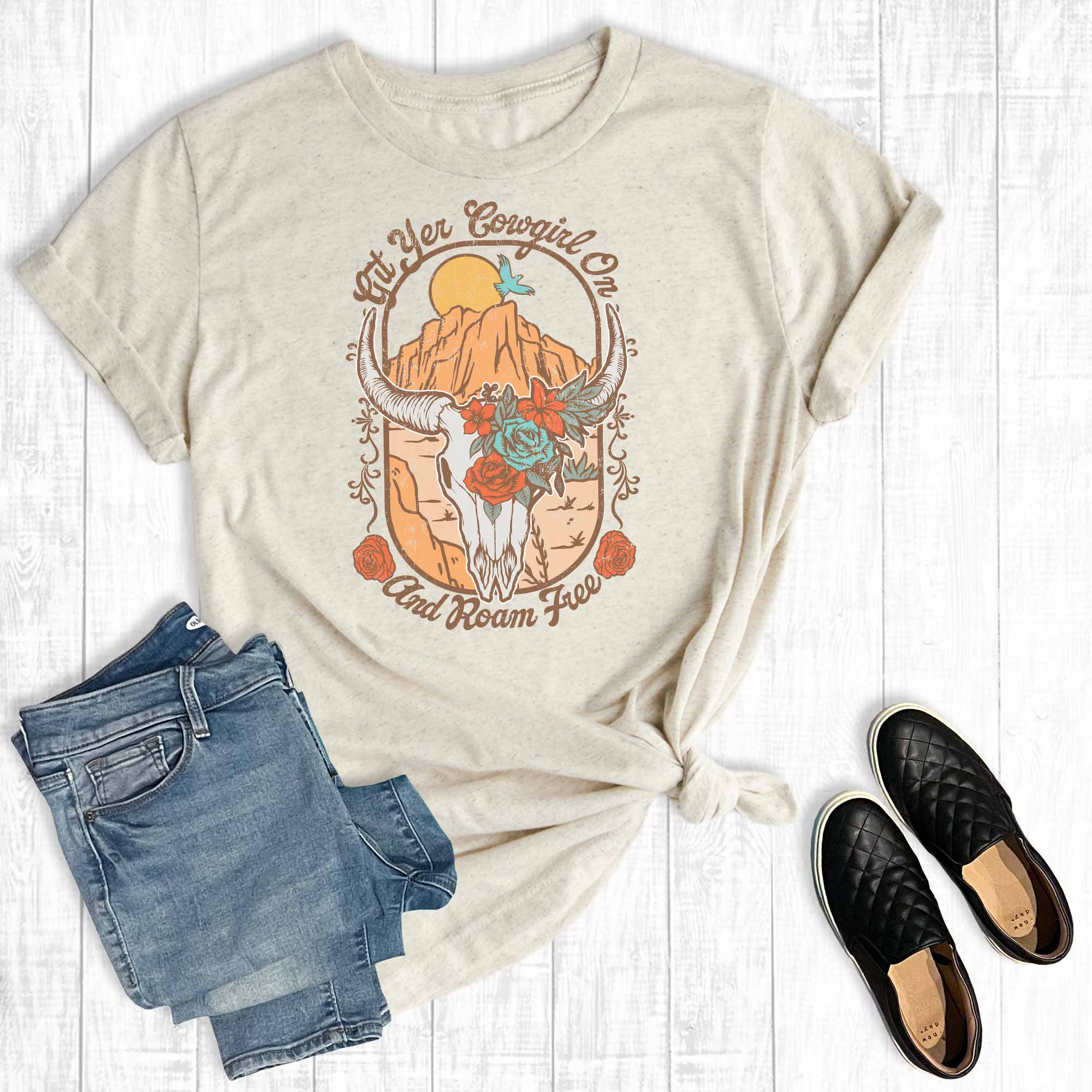 Get Your Cowgirl On and Roam Free Graphic Tee Hoodie, Sweatshirt | PodTeesHub.com