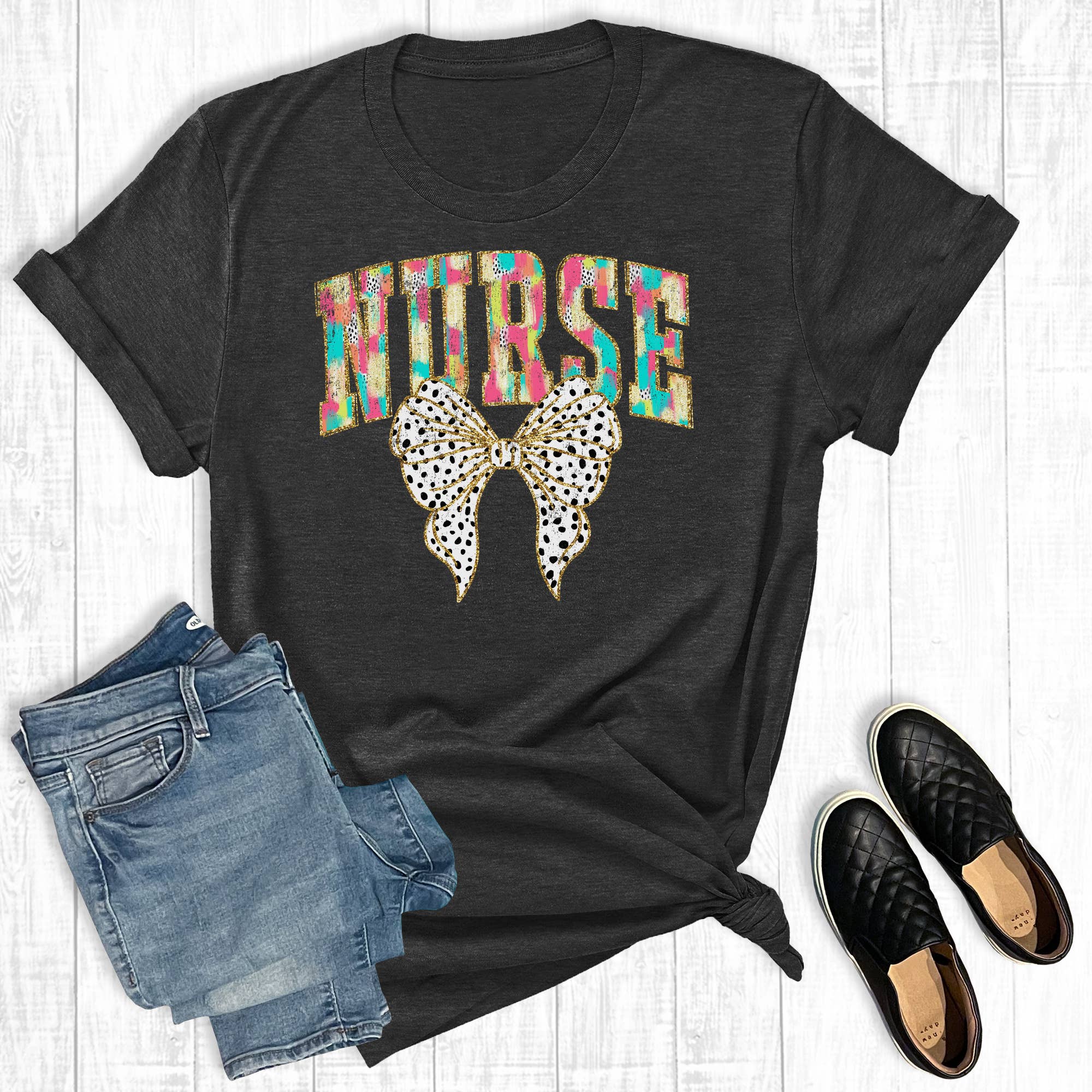 Retro Colorful Coquette Bow Nurse Graphic Tee Hoodie, Sweatshirt | PodTeesHub.com