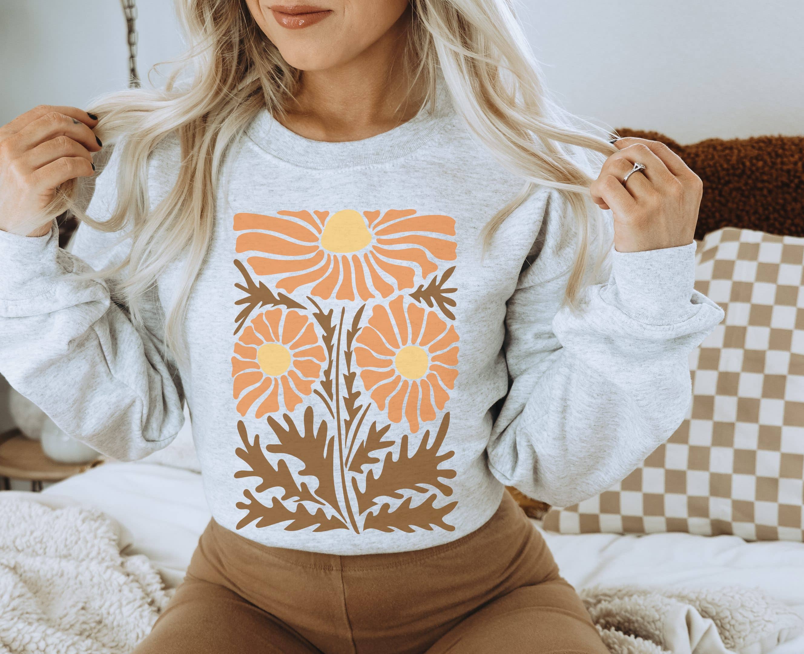 Fall Floral Marigolds Crew Neck Sweatshirt | Fall T-Shirts, Hoodie | PodTeesHub.com