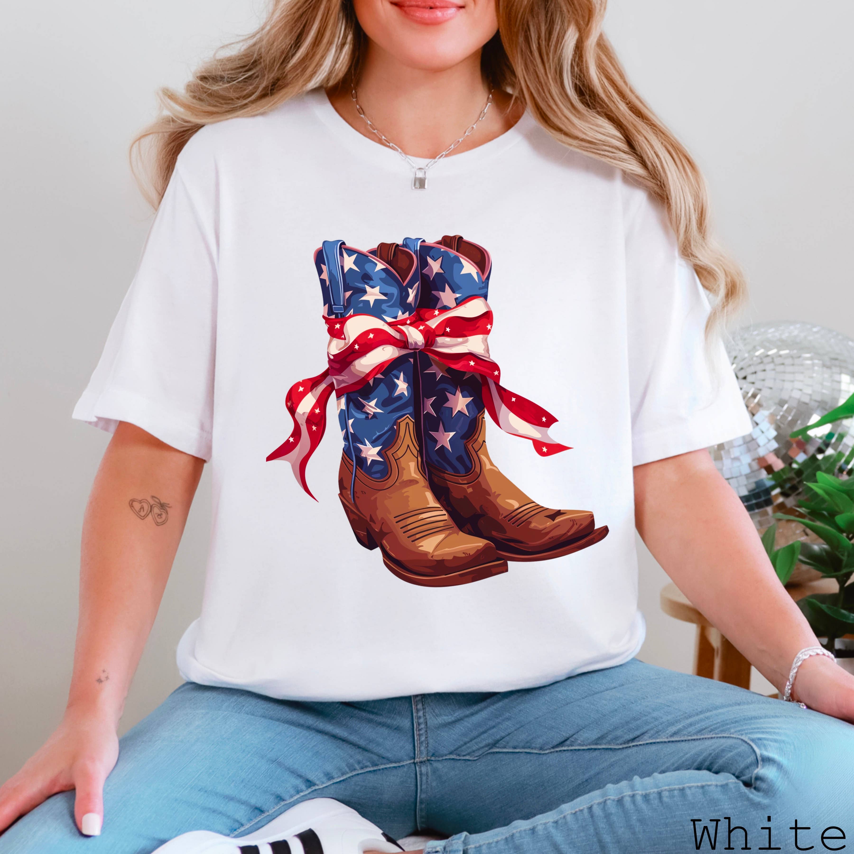 July 4th Graphic Tee | Coquette USA Boots | Bella Canvas Hoodie, Sweatshirt | PodTeesHub.com