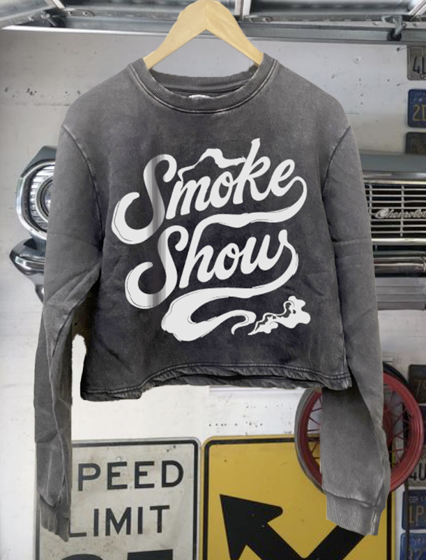 Smoke Show Acid Wash Cropped Crew Sweatshirt T-Shirts, Hoodie | PodTeesHub.com
