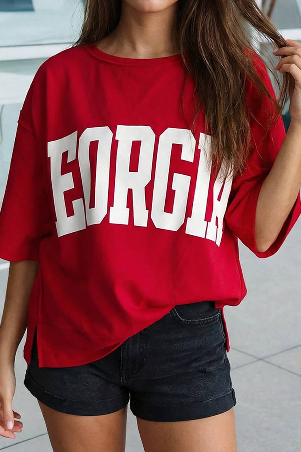 Georgie Letter Printed Raw Seam Drop Shoulder Tee (S-Xl) Hoodie, Sweatshirt | PodTeesHub.com