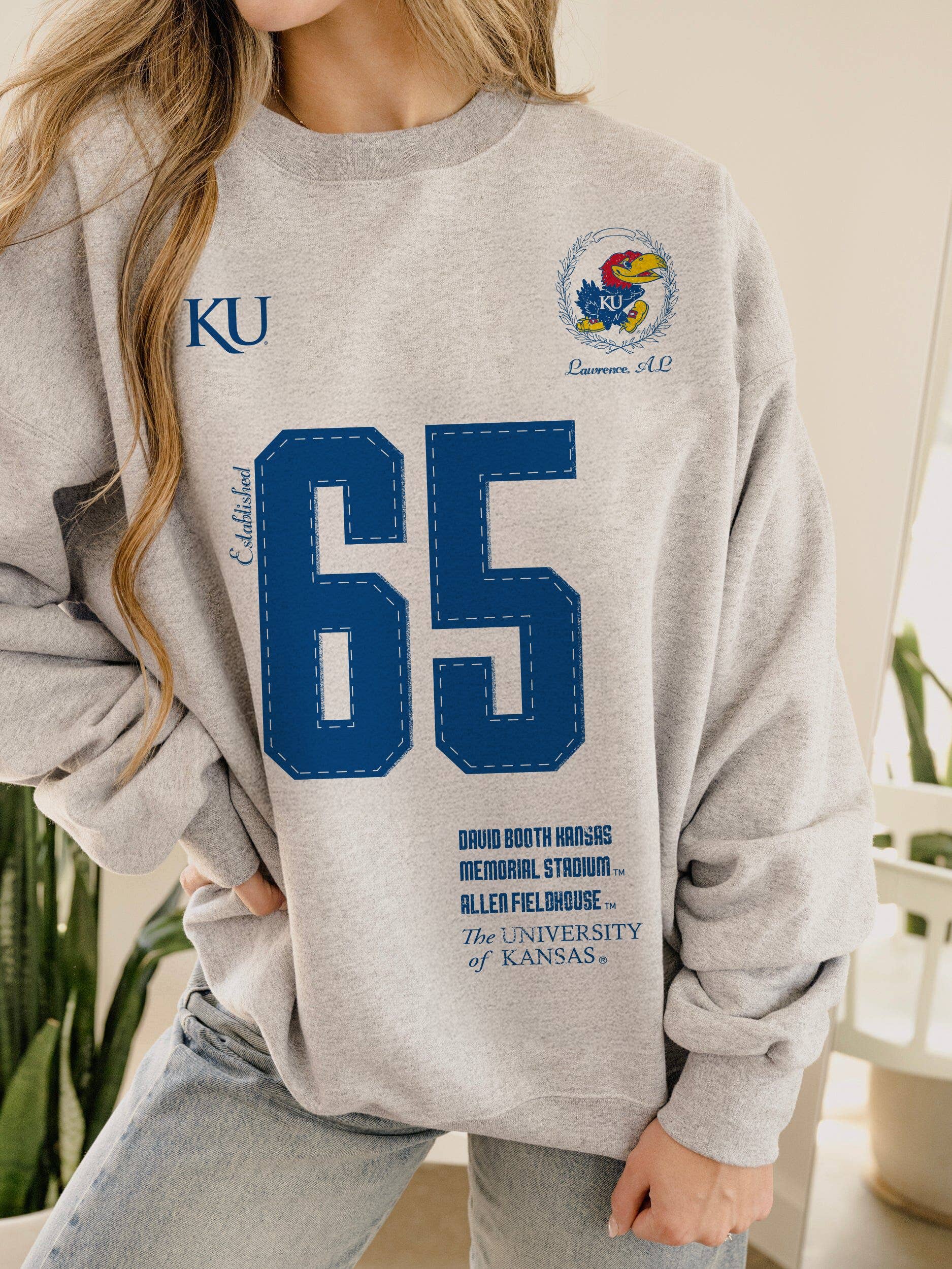Ku Jayhawks Crest Stamp Ash Gray Thrifted Sweatshirt T-Shirts, Hoodie | PodTeesHub.com
