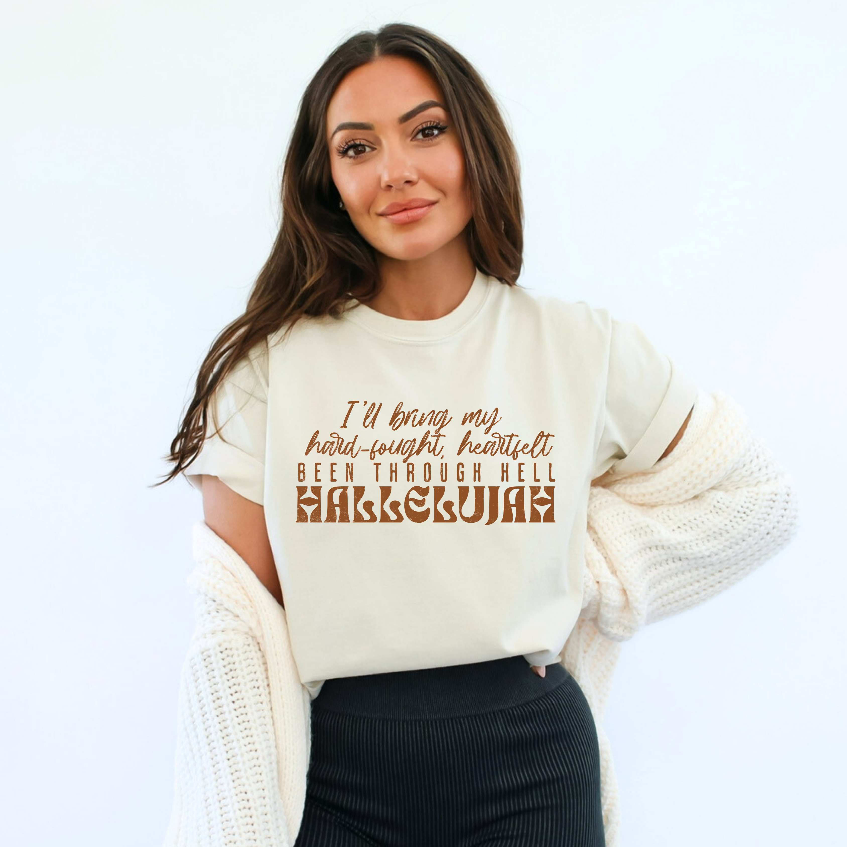 Hard Fought Hallelujah On Comfort Colors Ivory Tee Hoodie, Sweatshirt | PodTeesHub.com