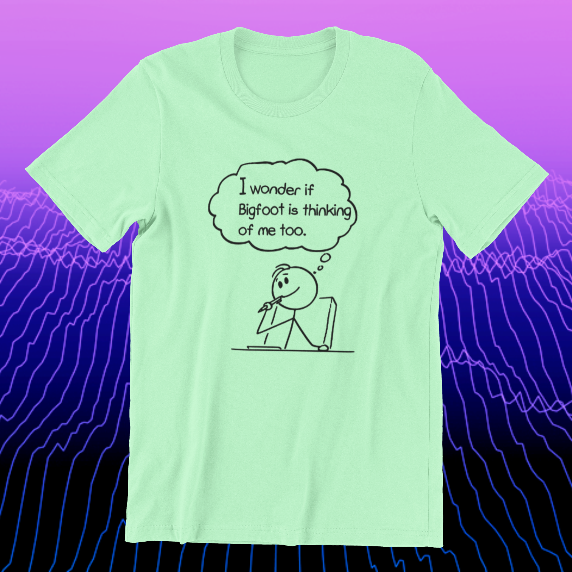 Bigfoot Thinking About Me T-Shirt (Mint Green) Hoodie, Sweatshirt | PodTeesHub.com