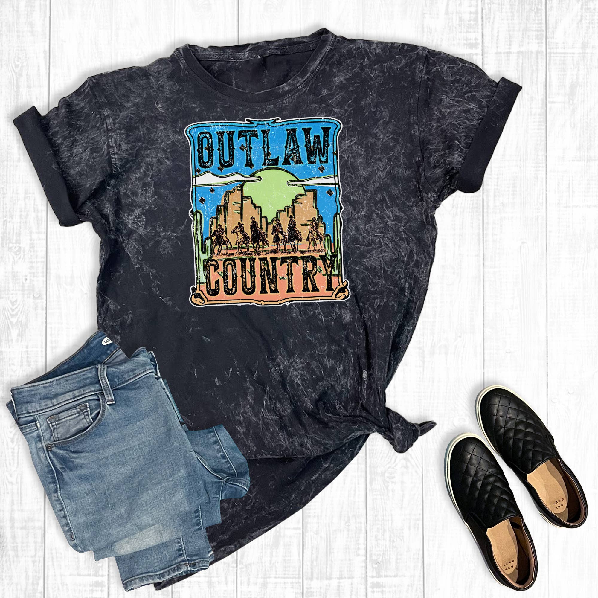 Western Outlaw Country Mineral Wash Graphic Tee Hoodie, Sweatshirt | PodTeesHub.com