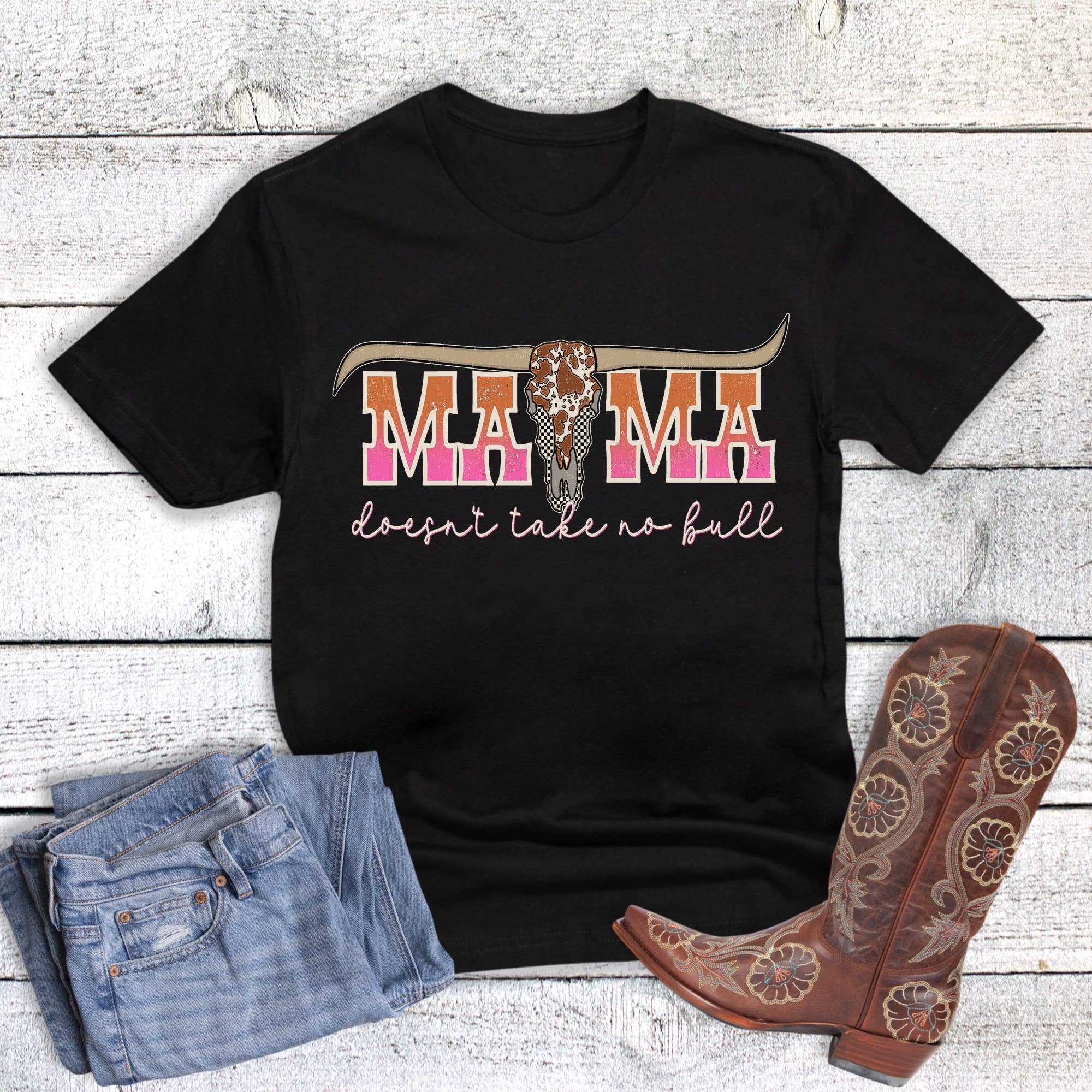 Western Mama Doesn't Take No Bull Graphic Tee Hoodie, Sweatshirt | PodTeesHub.com
