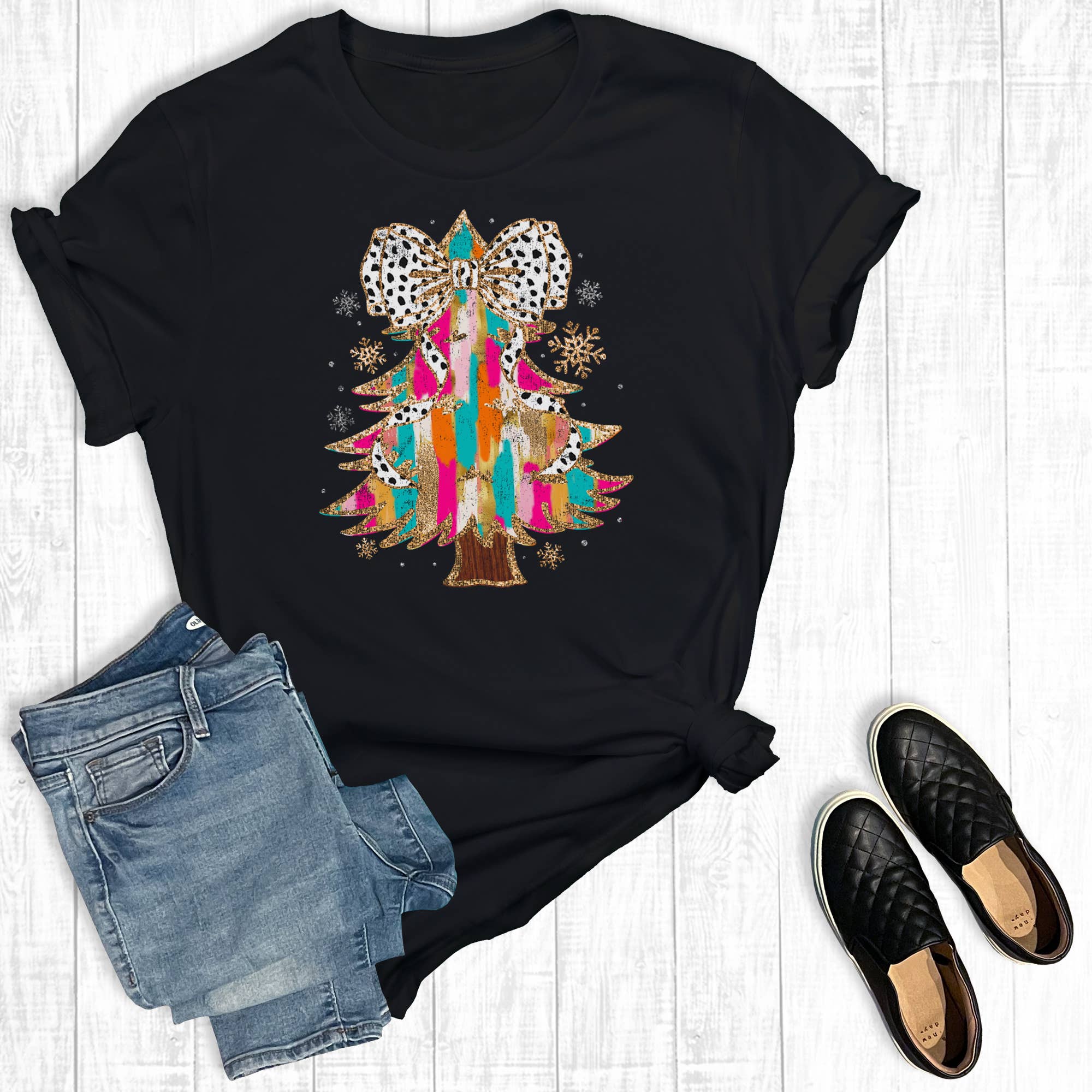 Colorful Coquette Christmas Tree Graphic Tee Hoodie, Sweatshirt | PodTeesHub.com