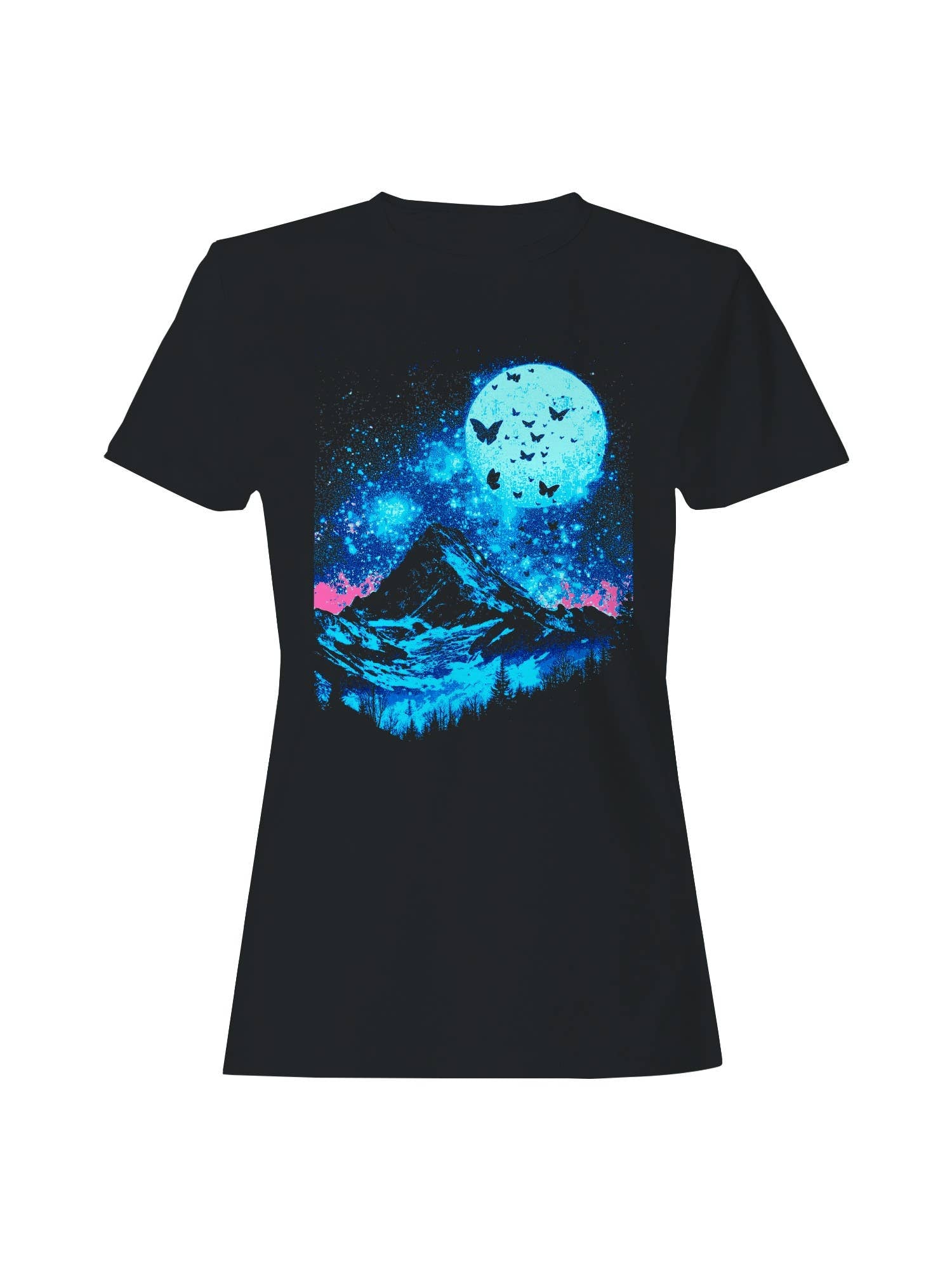 Moonlit Mountain and Butterflies Women's T-Shirt Hoodie, Sweatshirt | PodTeesHub.com