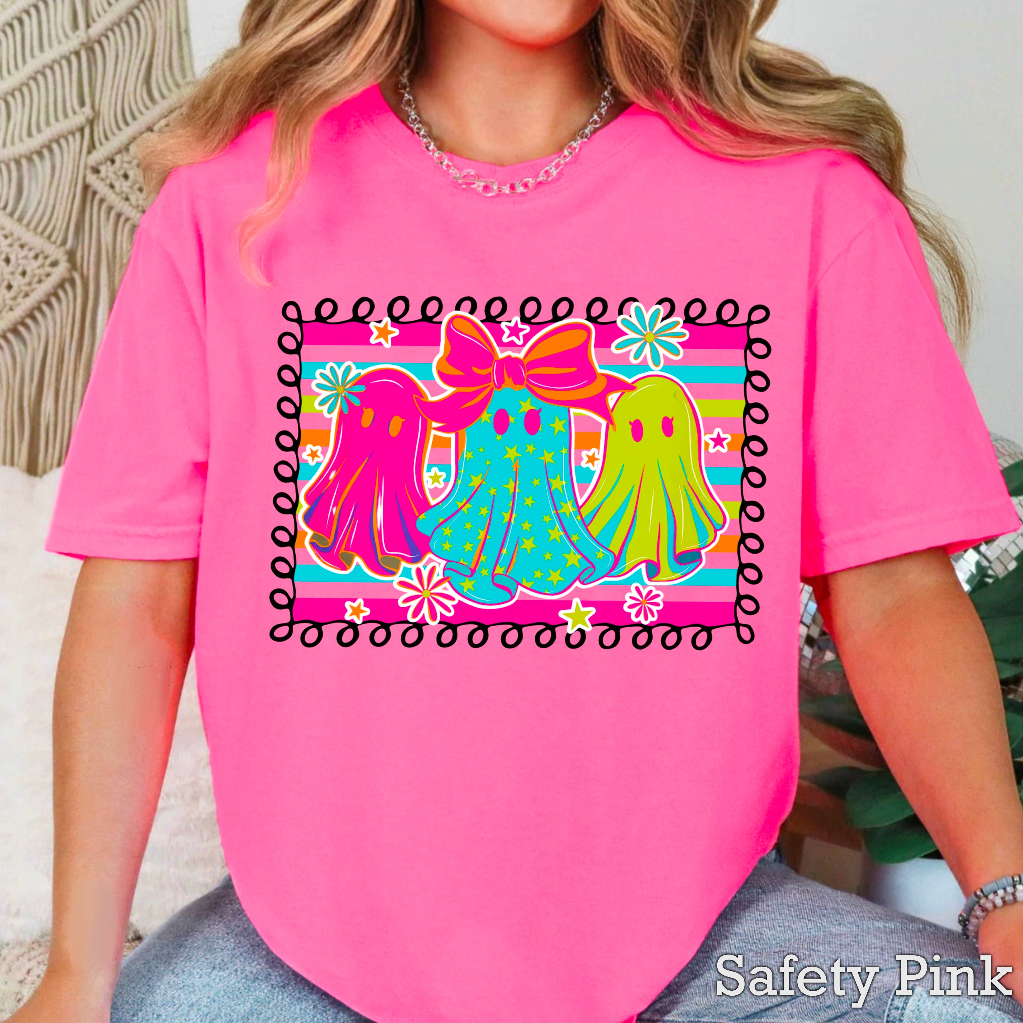 Preppy Neon Ghost Halloween 2025 Graphic Tee | Gildan Hoodie, Sweatshirt | PodTeesHub.com