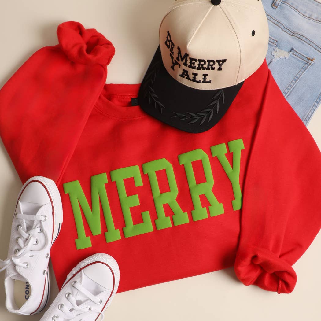 Merry Puff Raised Letter Heavyweight Sweatshirt T-Shirts, Hoodie | PodTeesHub.com