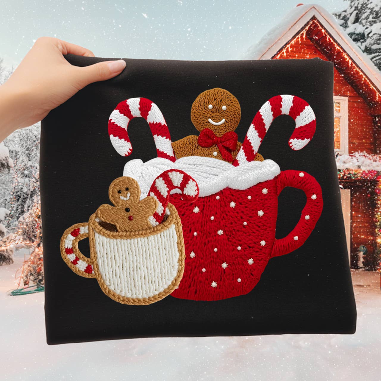 Faux Yarn Hot Cocoa Tee Hoodie, Sweatshirt | PodTeesHub.com