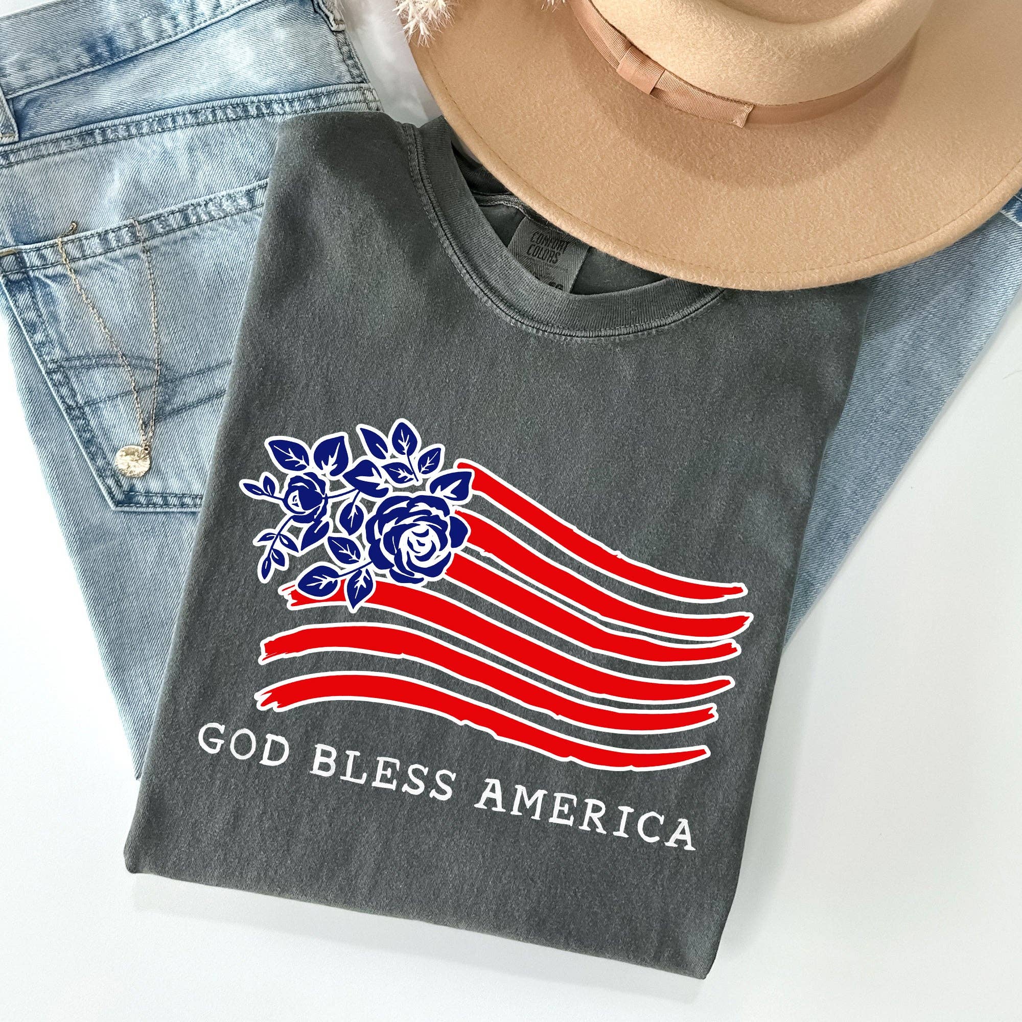 God Bless America, Flower Flag, Patriotic Tshirt Hoodie, Sweatshirt | PodTeesHub.com