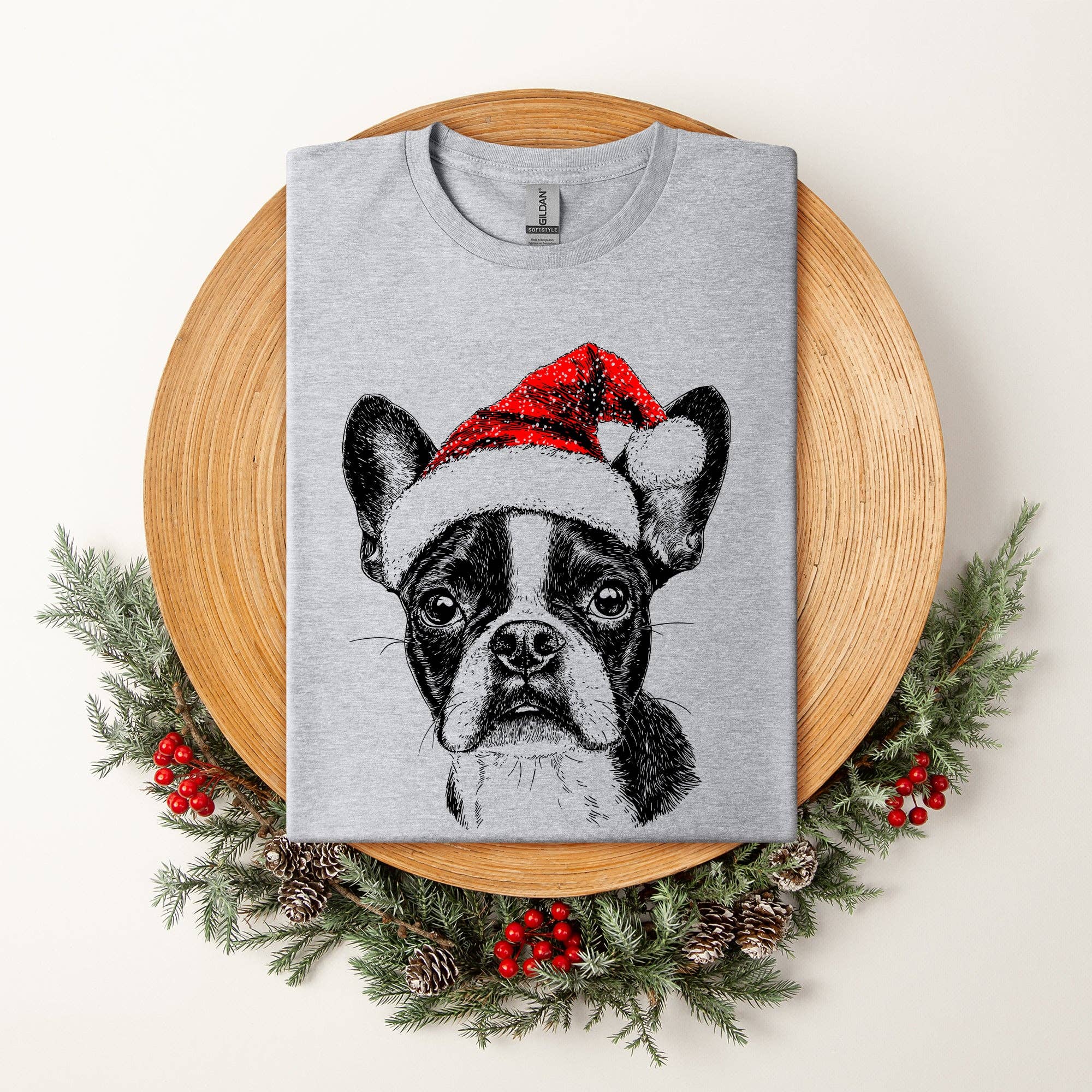 Boston Terrier, Santa, Dog, Christmas, Dog Lover Pet T-Shirt Hoodie, Sweatshirt | PodTeesHub.com