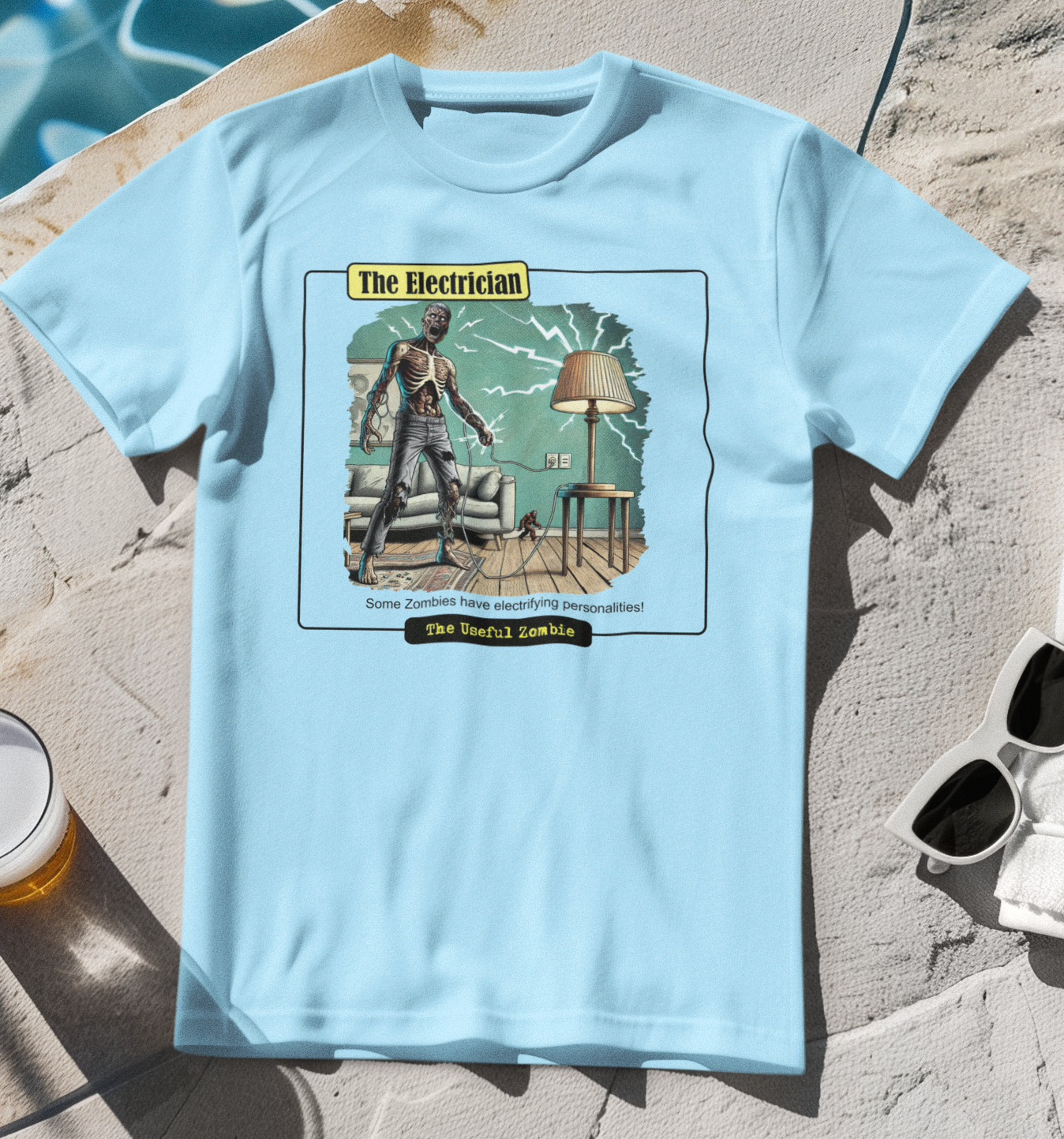 Useful Zombie "Electrician" T-Shirt (Light Blue) Hoodie, Sweatshirt | PodTeesHub.com