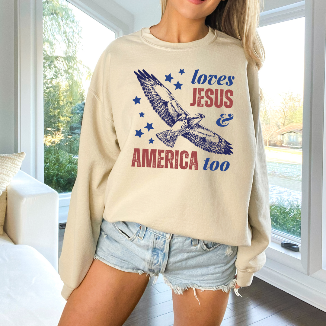 Loves Jesus 4th of July Sweatshirt - American Summer T-Shirts, Hoodie | PodTeesHub.com