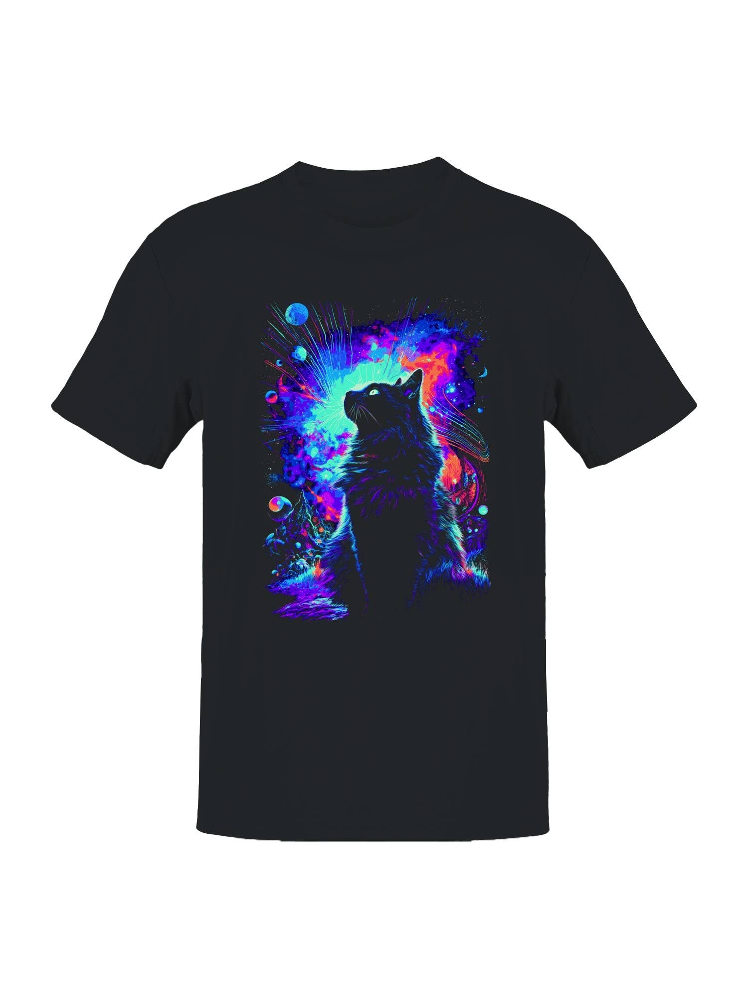 Cosmic Cat in Neon Dreamscape Men's T-Shirt Hoodie, Sweatshirt | PodTeesHub.com