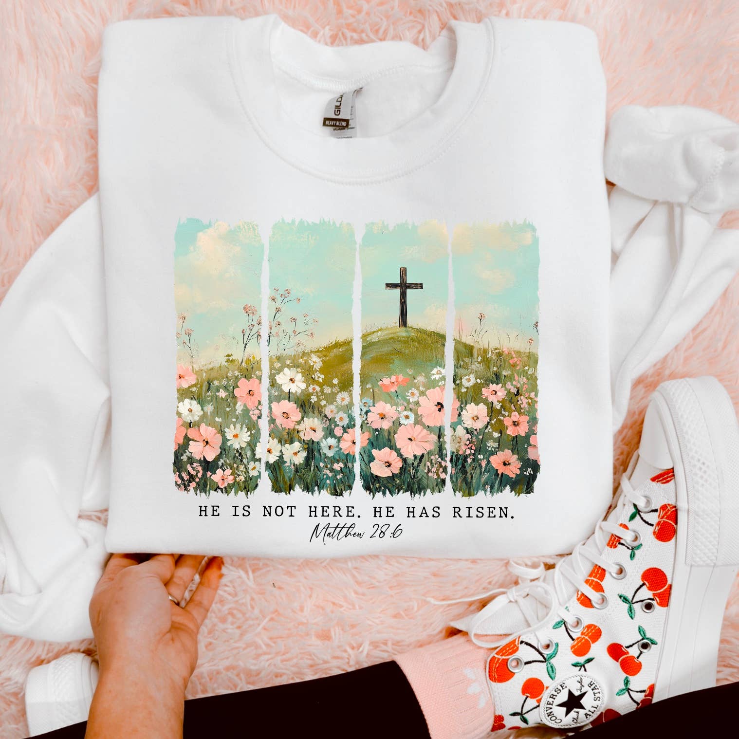 He Has Risen Easter Christian Graphic Sweatshirt | Spring T-Shirts, Hoodie | PodTeesHub.com