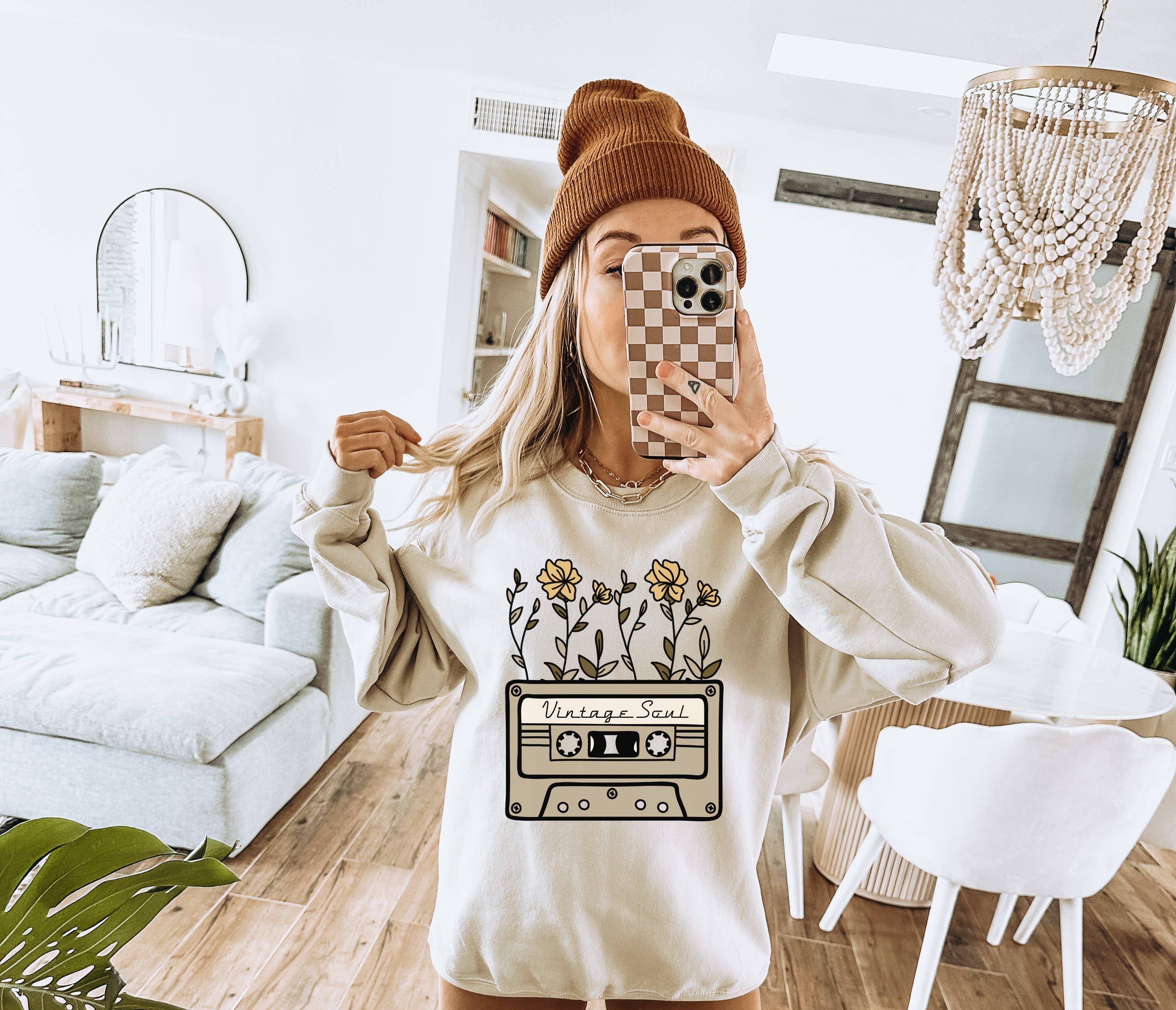 Cassette Vintage Soul Floral Crew Neck Sweatshirt T-Shirts, Hoodie | PodTeesHub.com