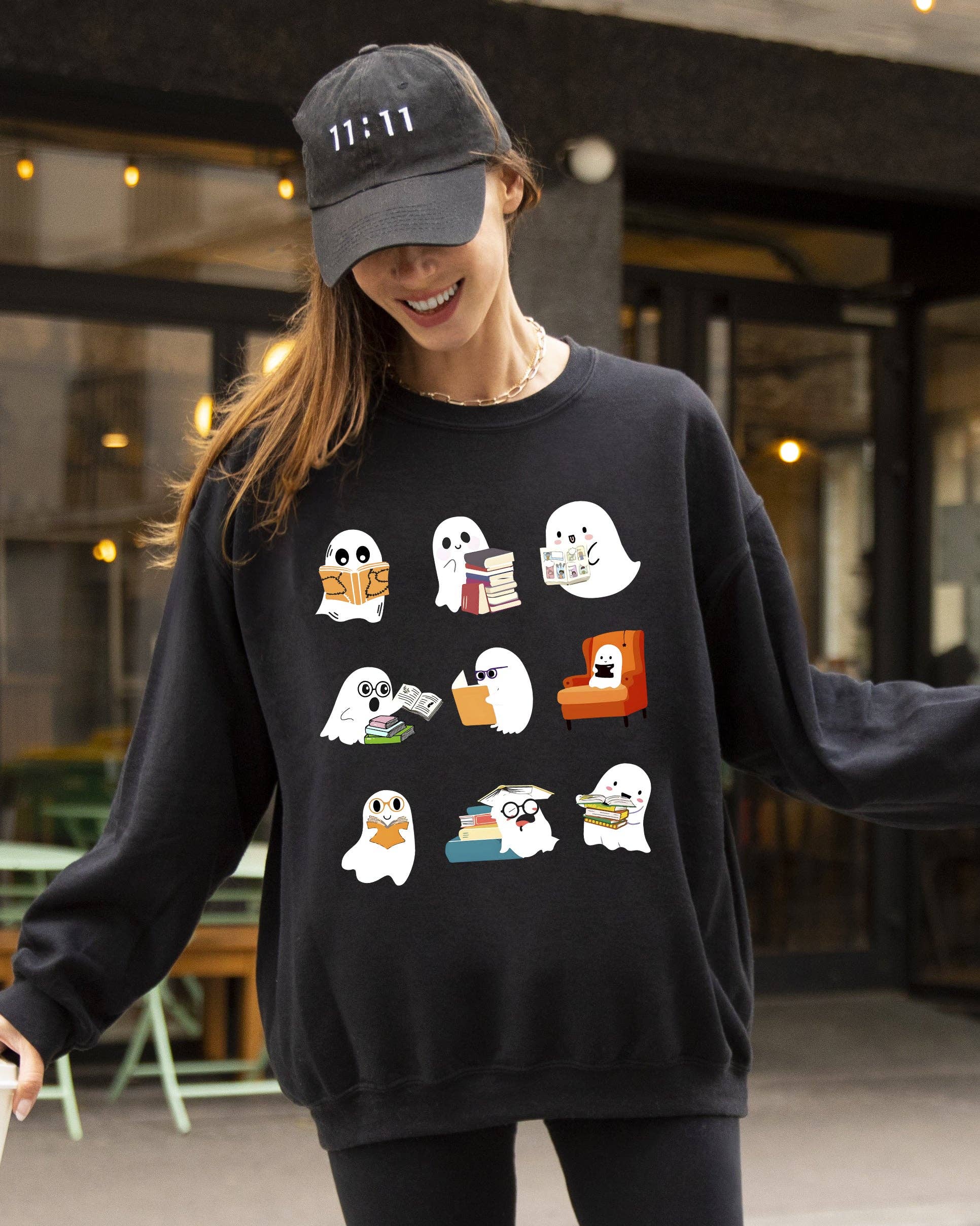 Book Lover Mini Ghosts, Skeleton, Funny Halloween Sweatshirt T-Shirts, Hoodie | PodTeesHub.com