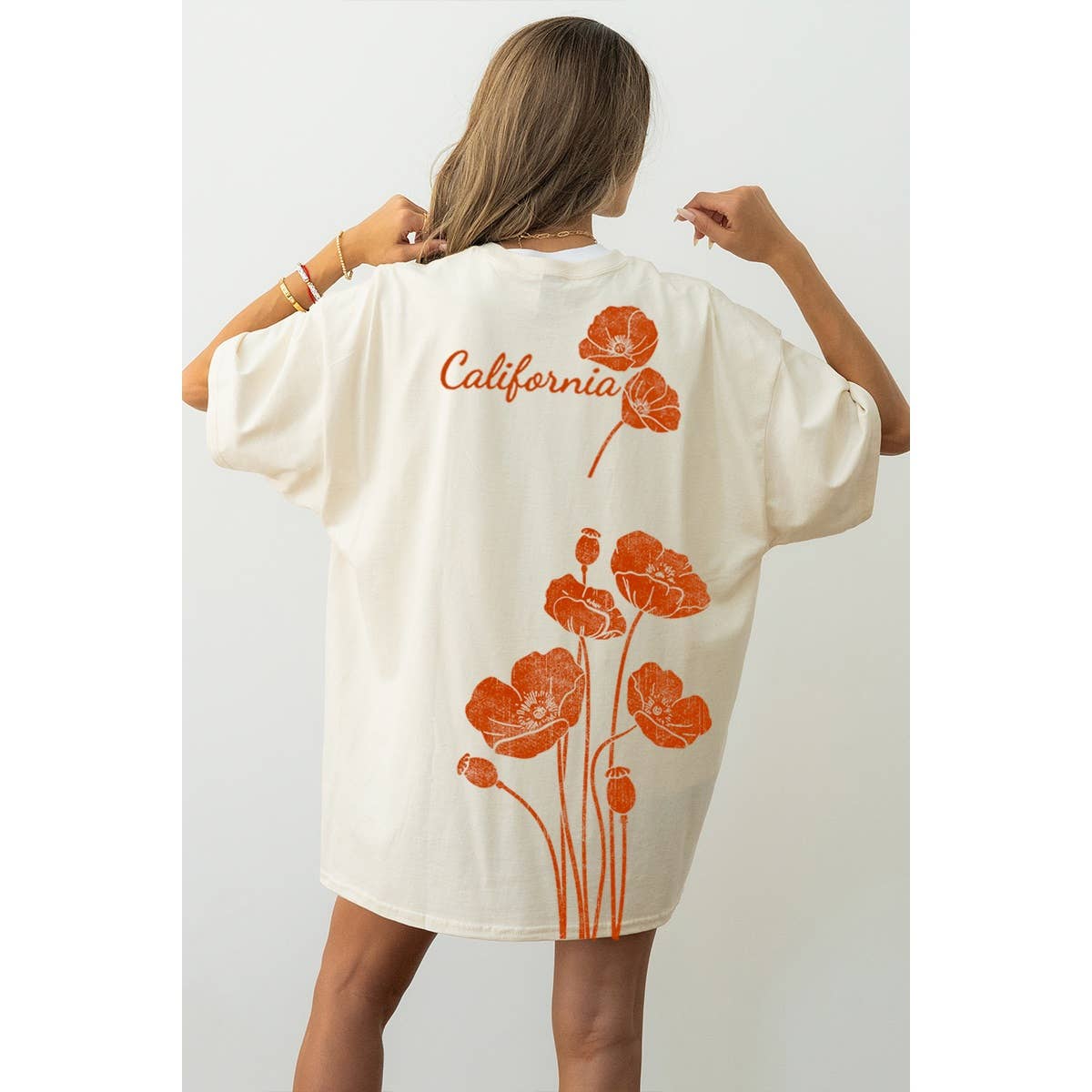 California Poppy Graphic  Oversized Tee Hoodie, Sweatshirt | PodTeesHub.com