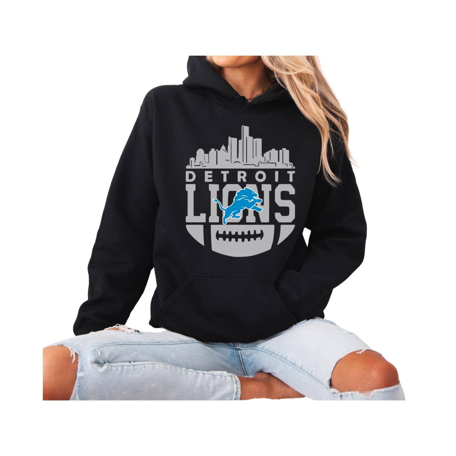 Detroit Lions Skyline Hoodie - All Grit Football Apparel T-Shirts, Sweatshirt | PodTeesHub.com